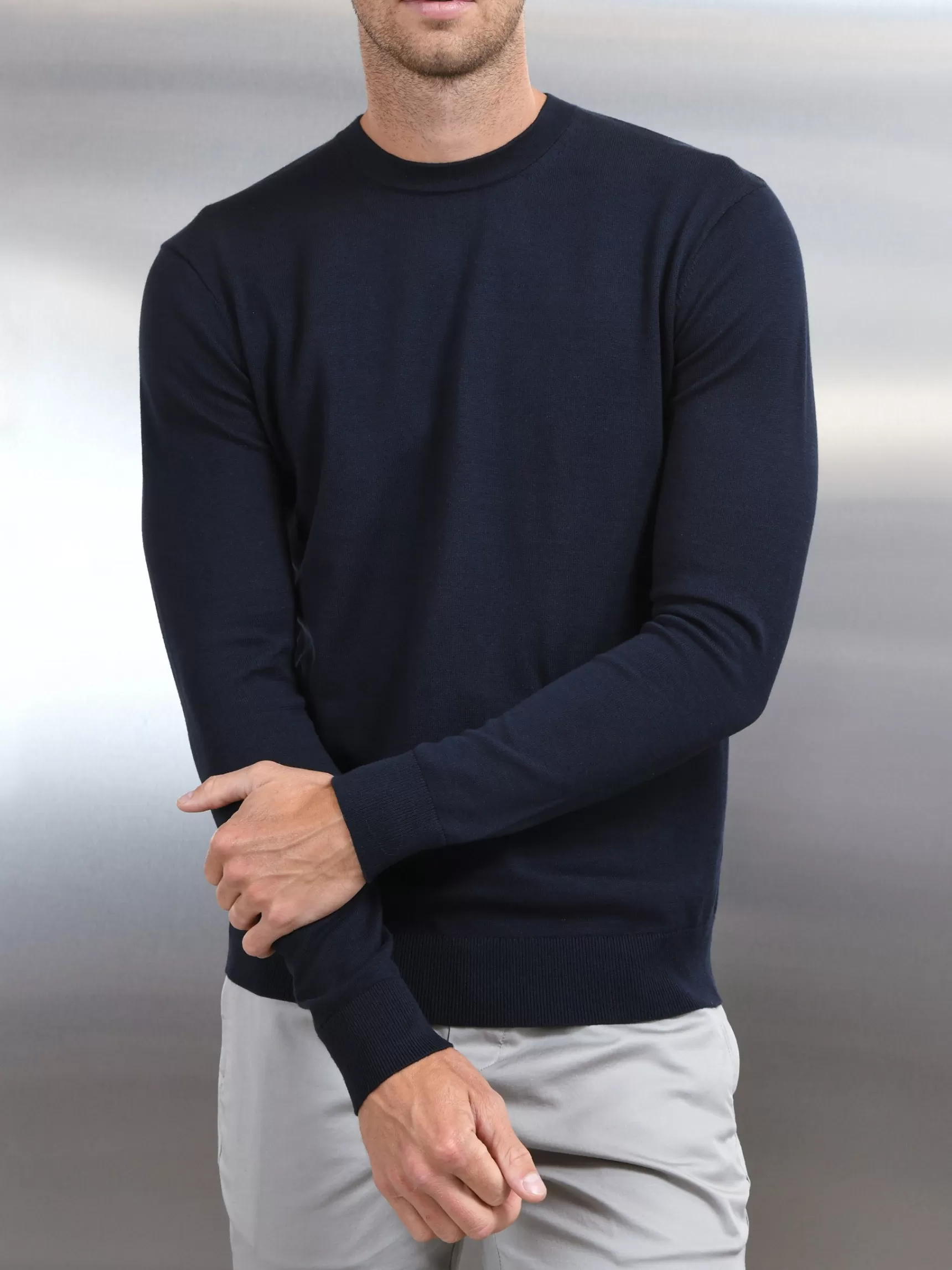 Flash Sale ARNE Cotton Knitted Crew Neck Sweatshirt - Navy