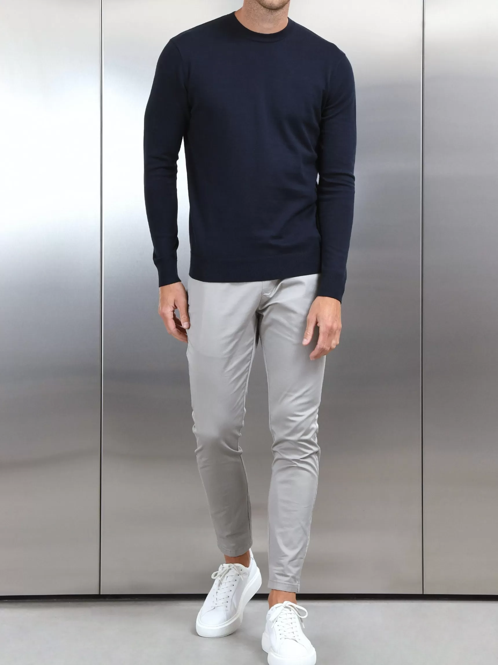 Flash Sale ARNE Cotton Knitted Crew Neck Sweatshirt - Navy