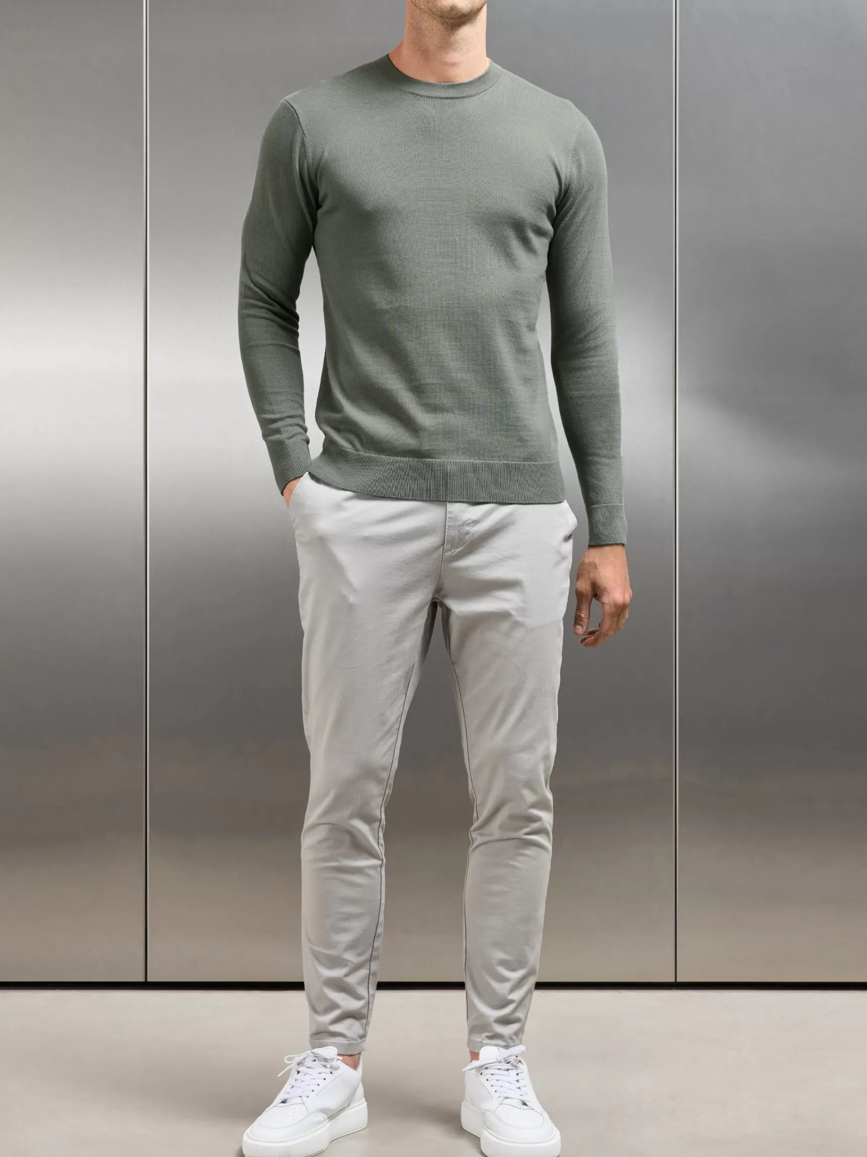 Cheap ARNE Cotton Knitted Crew Neck Sweatshirt - Sage