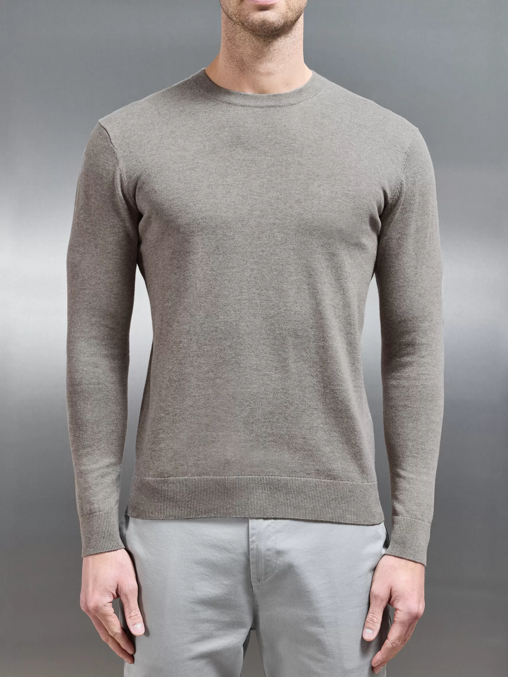 Clearance ARNE Cotton Knitted Crew Neck Sweatshirt - Taupe Marl TaupeMarl