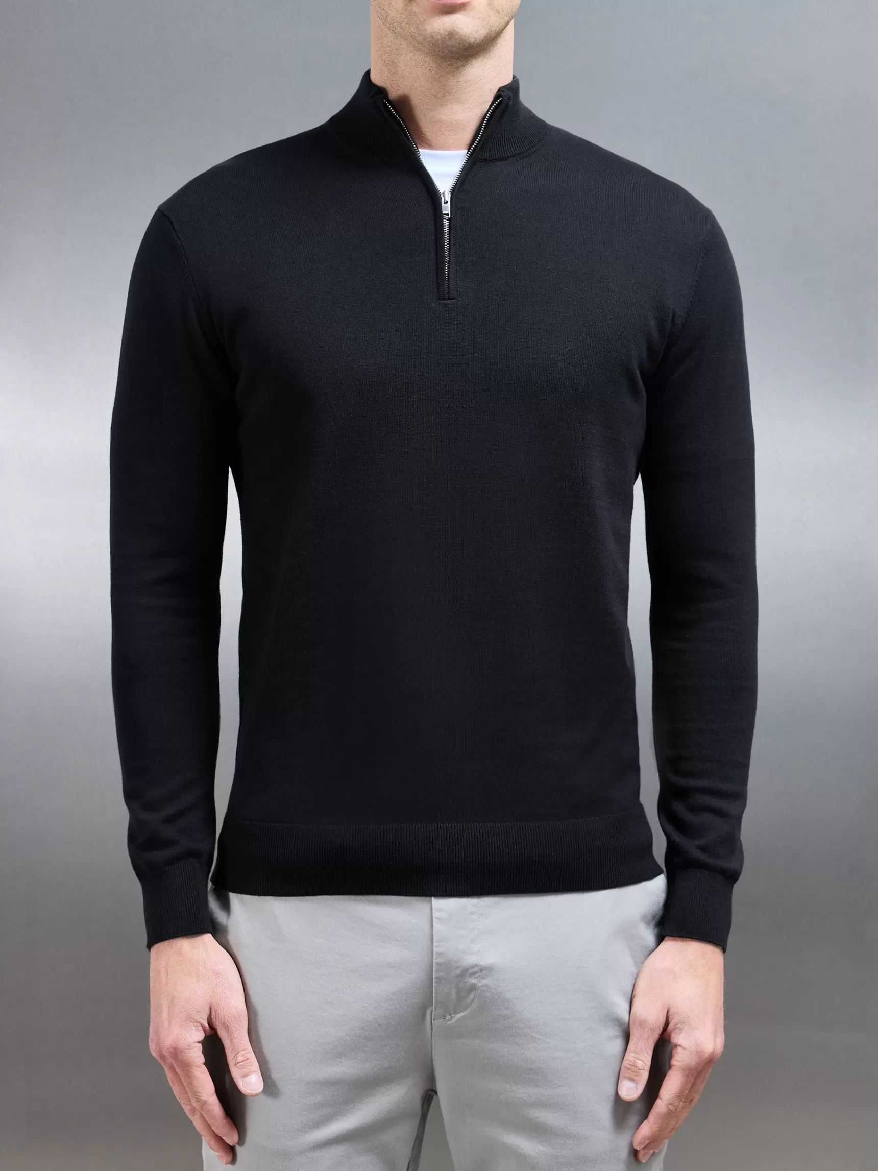 Cheap ARNE Cotton Knitted Half Zip Funnel Neck Jumper - Black