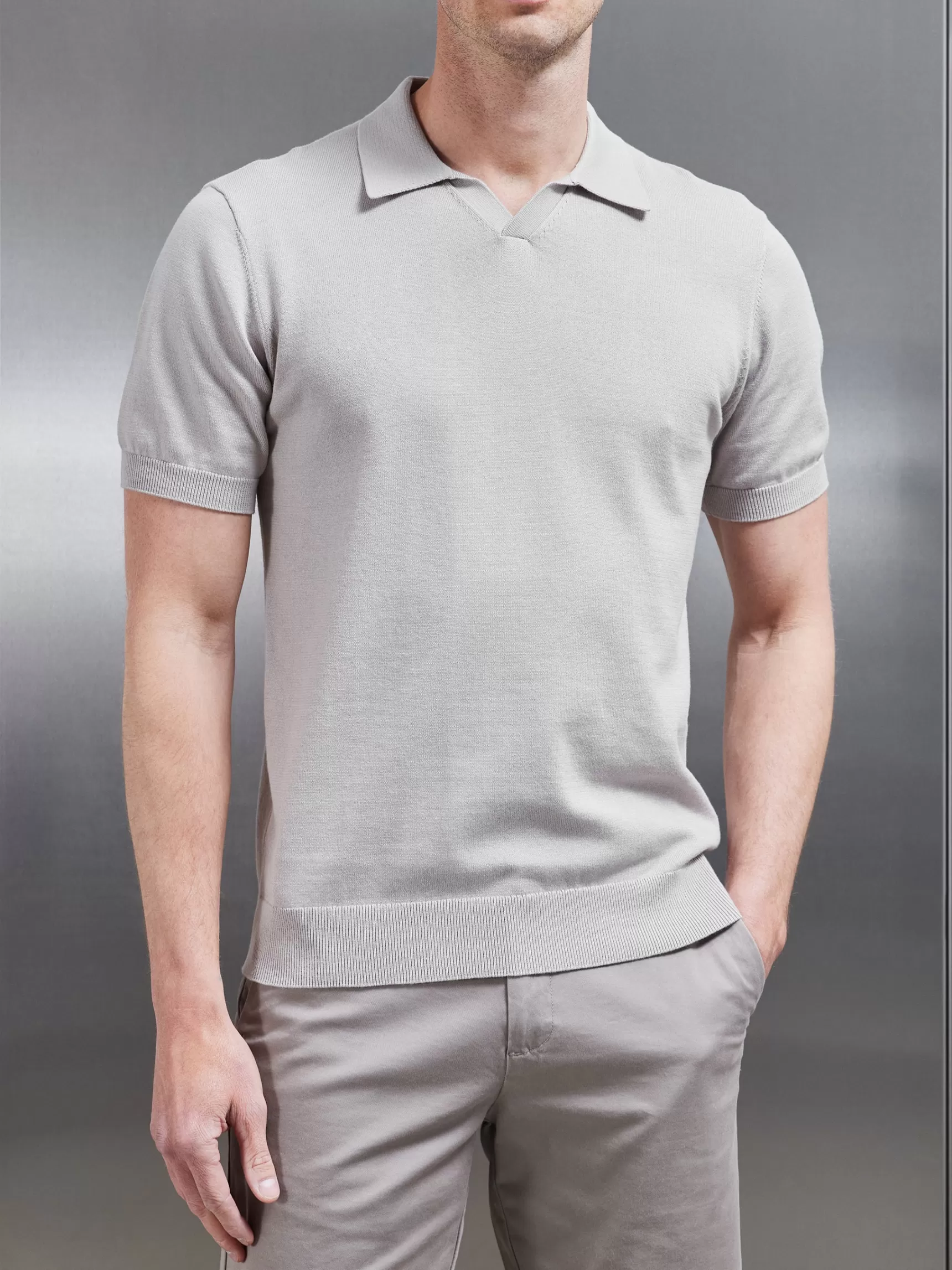 Hot ARNE Cotton Knitted Revere Collar Polo Shirt - Stone