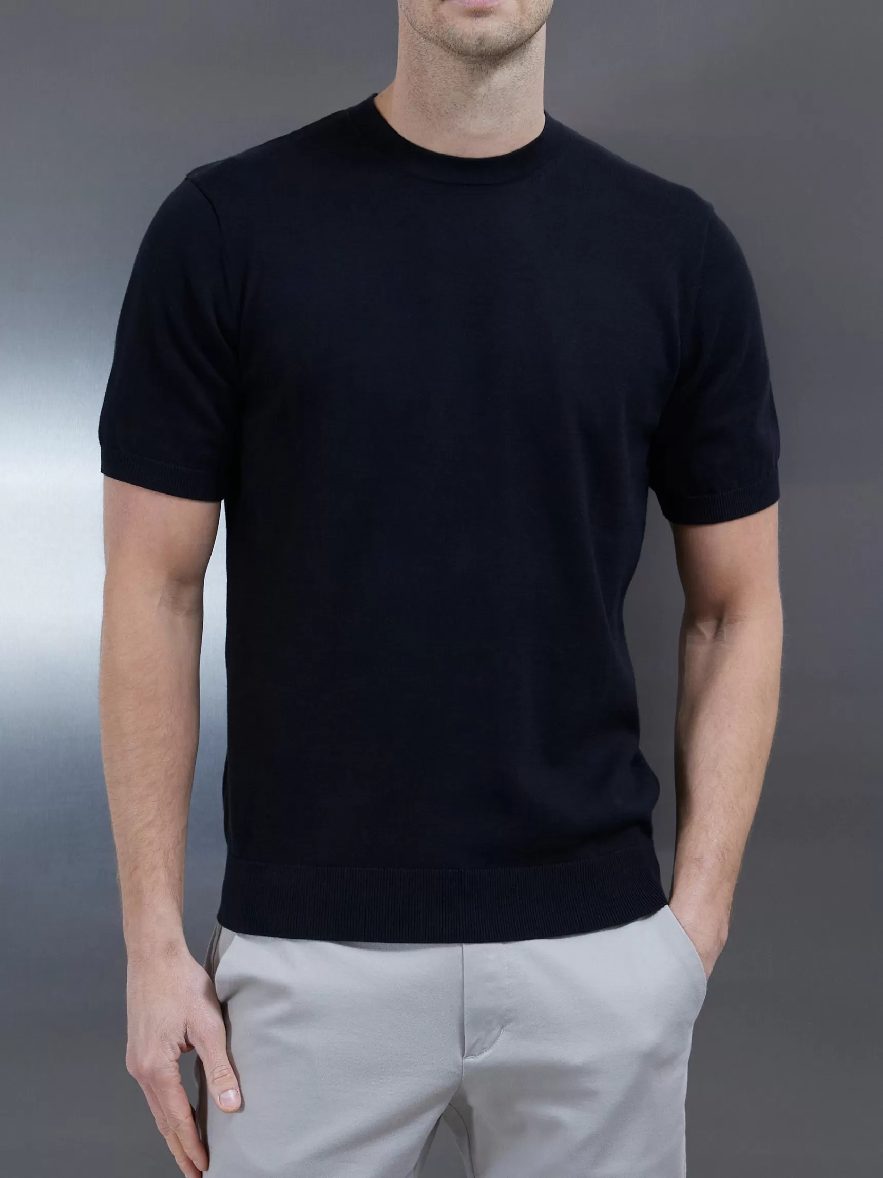 Shop ARNE Cotton Knitted T-Shirt - Black