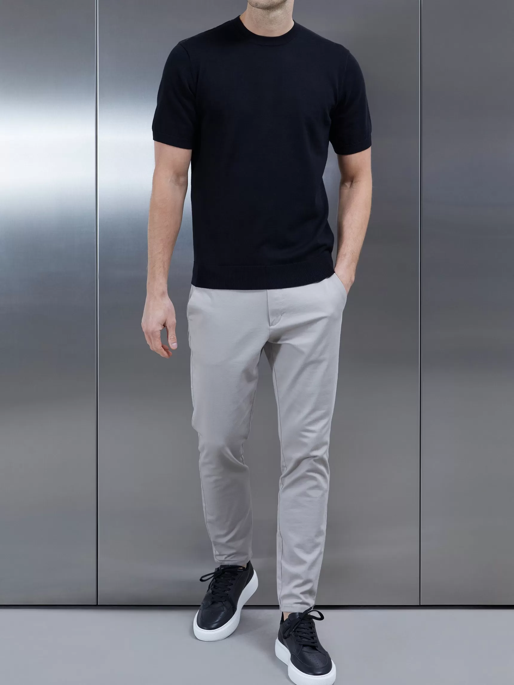 Shop ARNE Cotton Knitted T-Shirt - Black