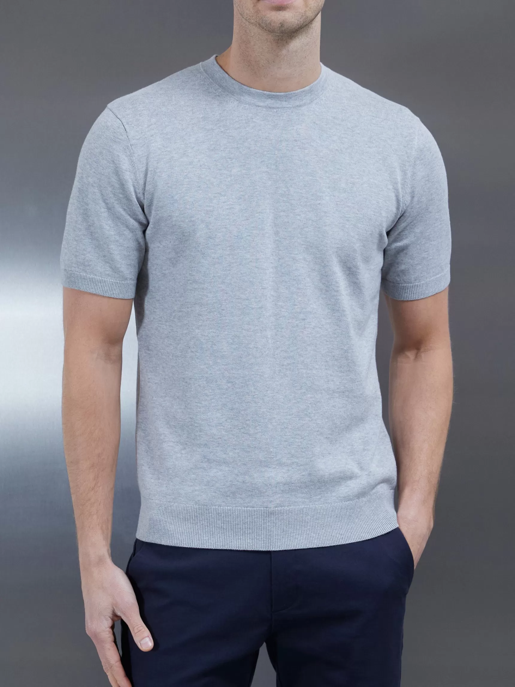 Outlet ARNE Cotton Knitted T-Shirt - Marl Grey MarlGrey
