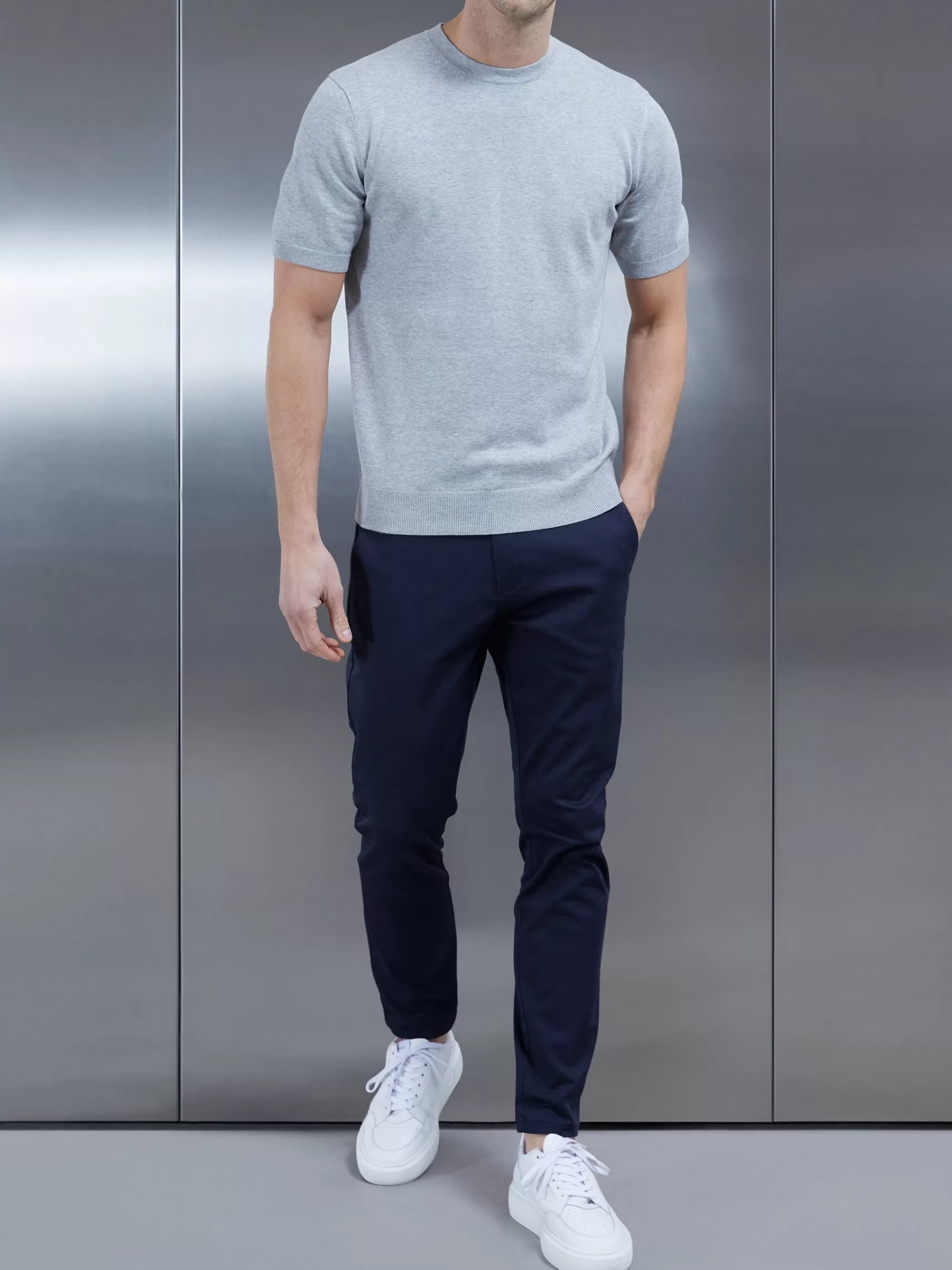 Outlet ARNE Cotton Knitted T-Shirt - Marl Grey MarlGrey