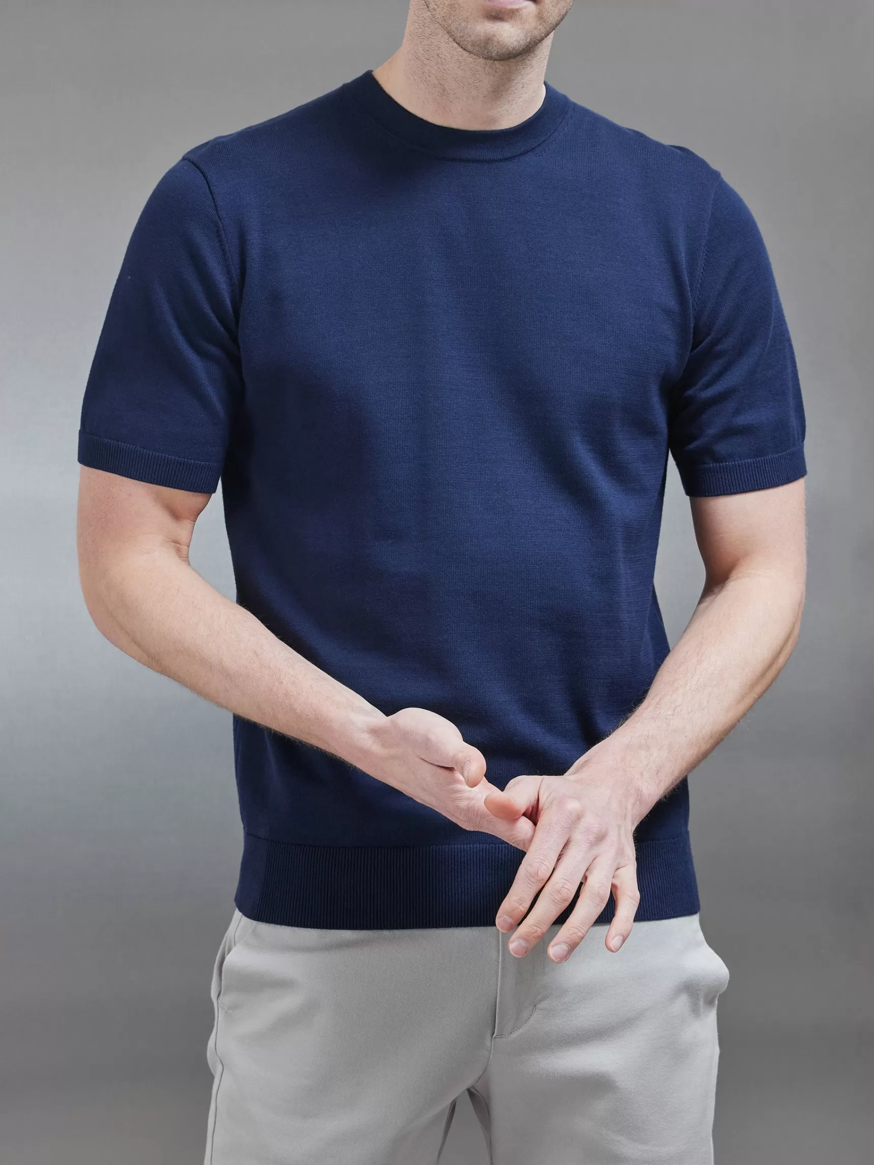 Best Sale ARNE Cotton Knitted T-Shirt - Navy