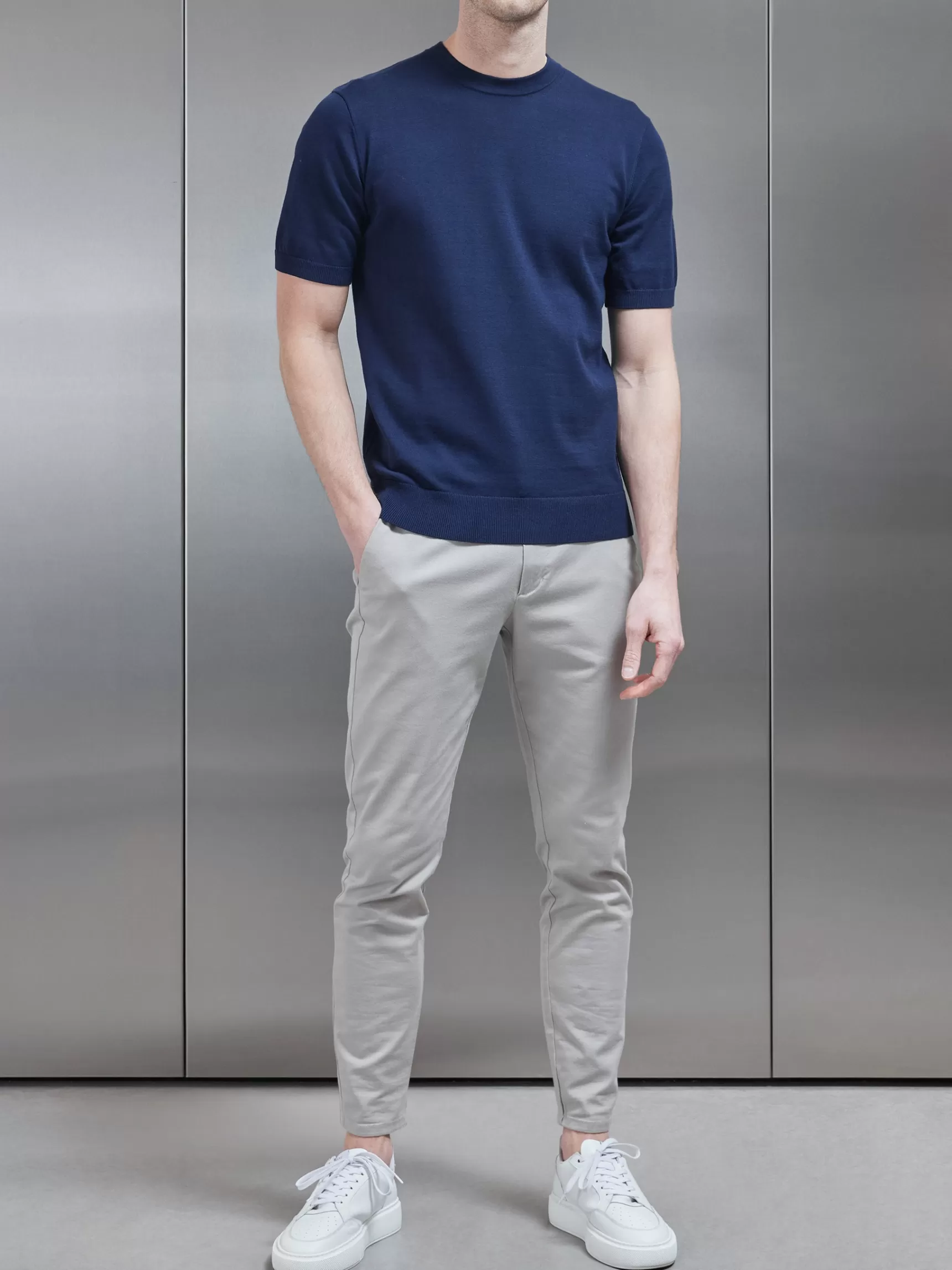 Best Sale ARNE Cotton Knitted T-Shirt - Navy