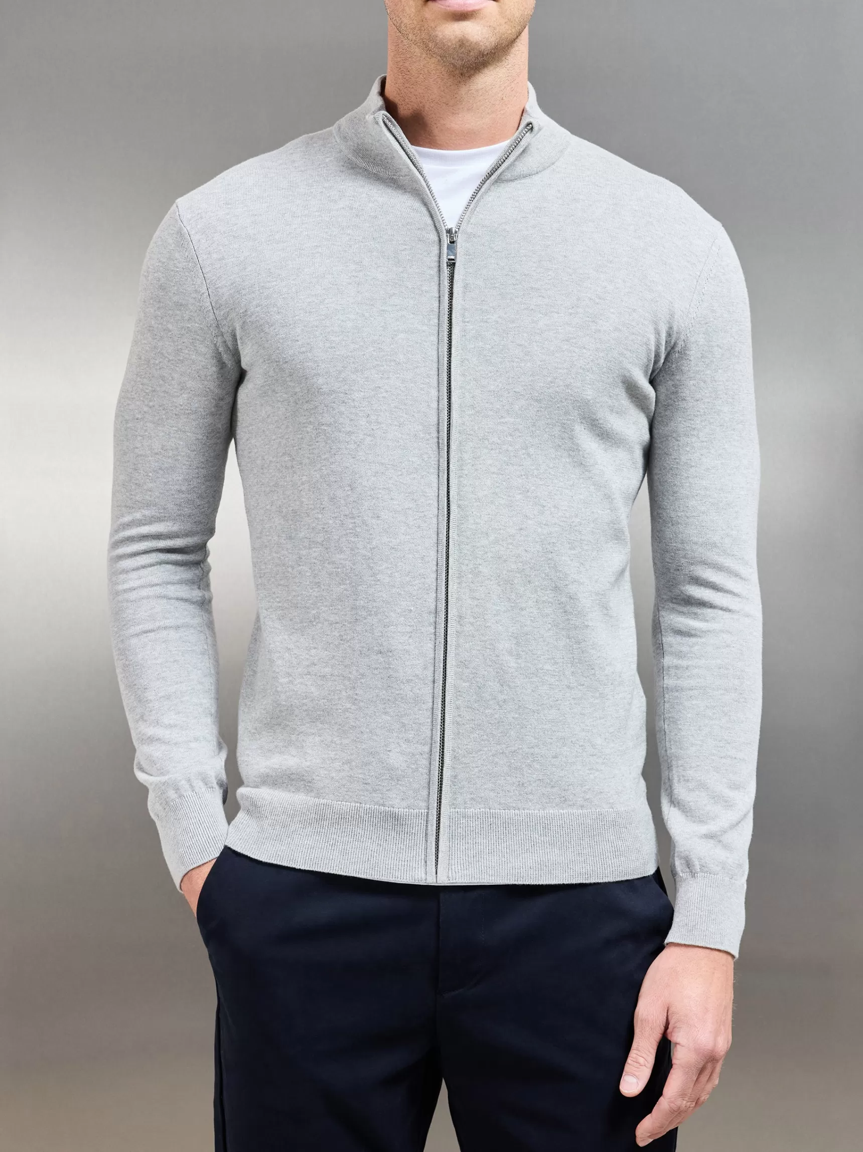 Fashion ARNE Cotton Knitted Zip Through Jacket - Marl Grey MarlGrey