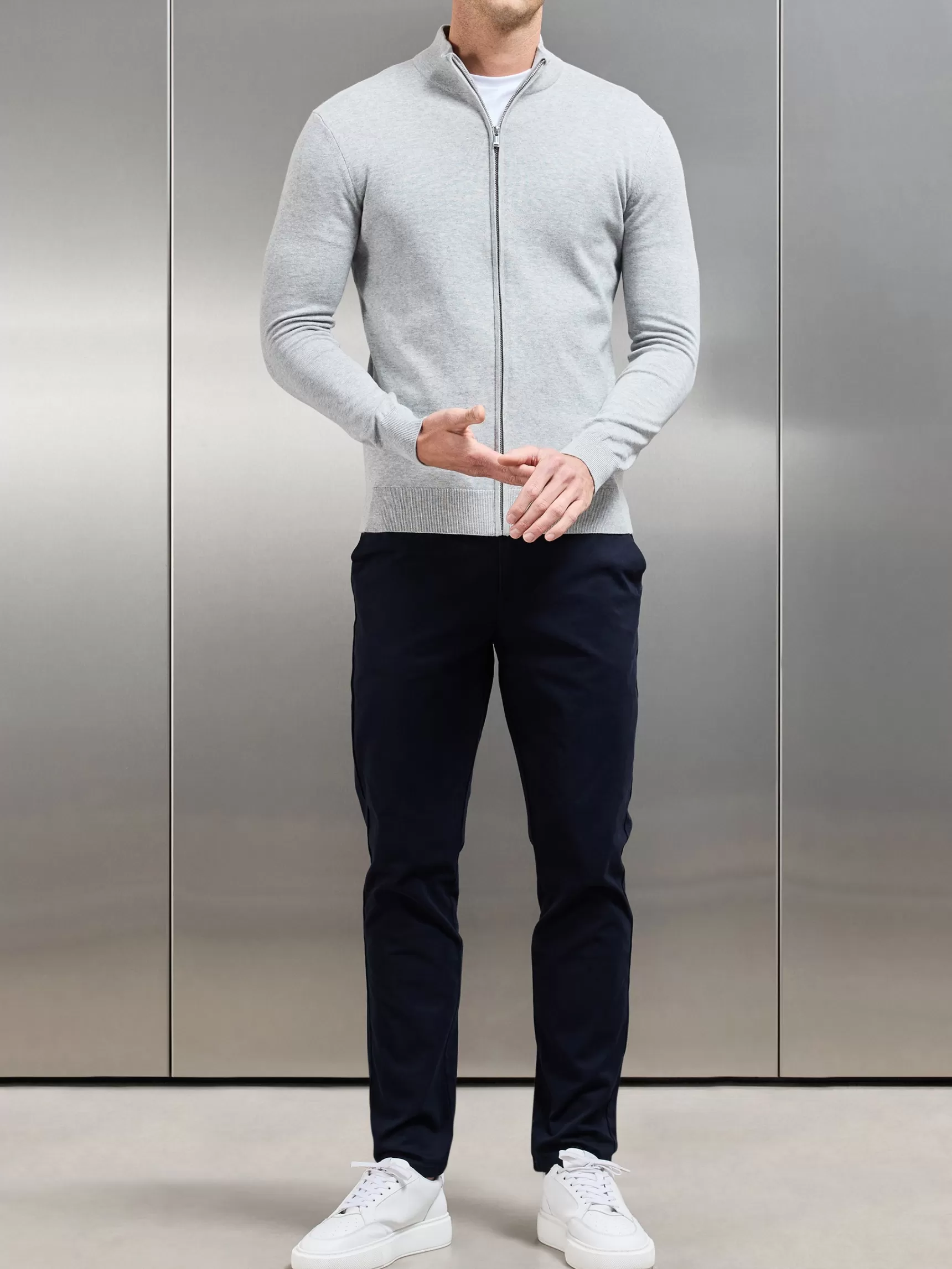 Fashion ARNE Cotton Knitted Zip Through Jacket - Marl Grey MarlGrey