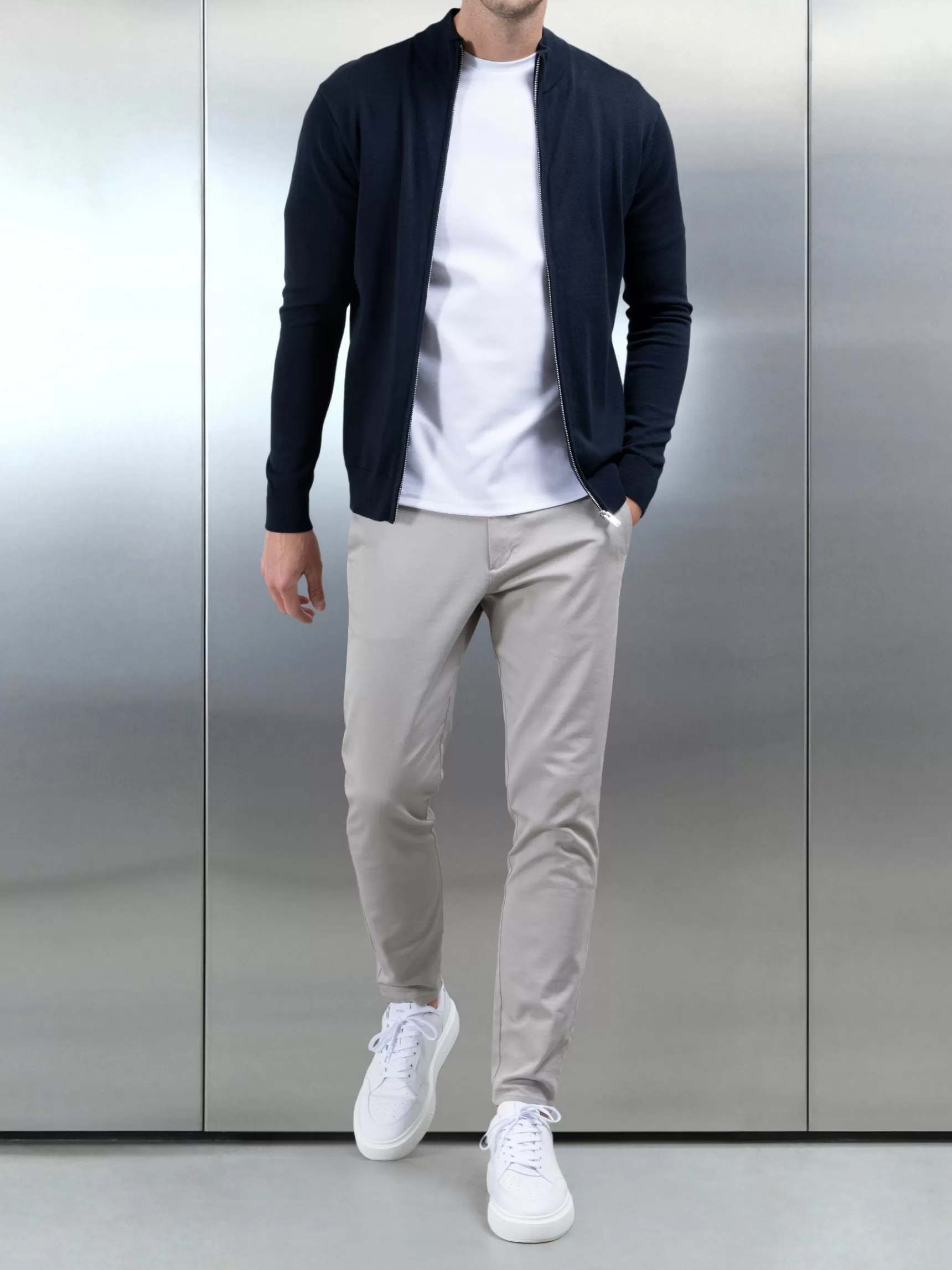 Best Sale ARNE Cotton Knitted Zip Through Jacket - Navy