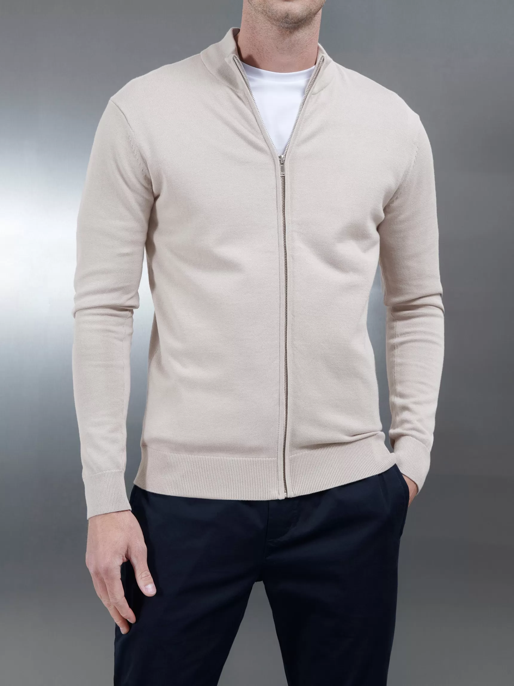 Online ARNE Cotton Knitted Zip Through Jacket - Stone