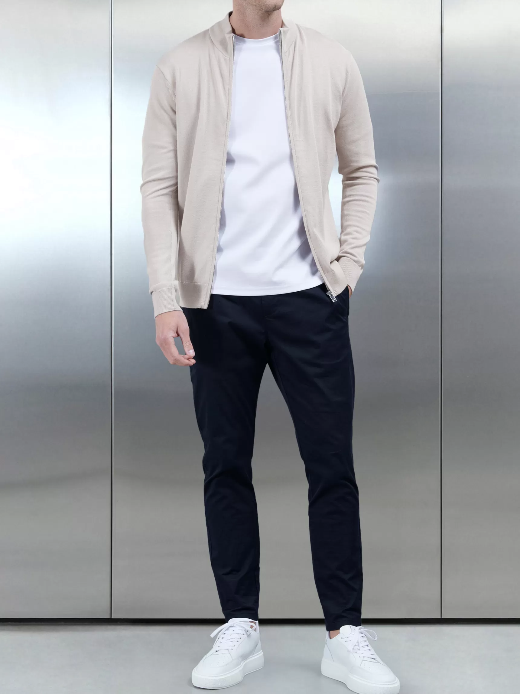 Online ARNE Cotton Knitted Zip Through Jacket - Stone