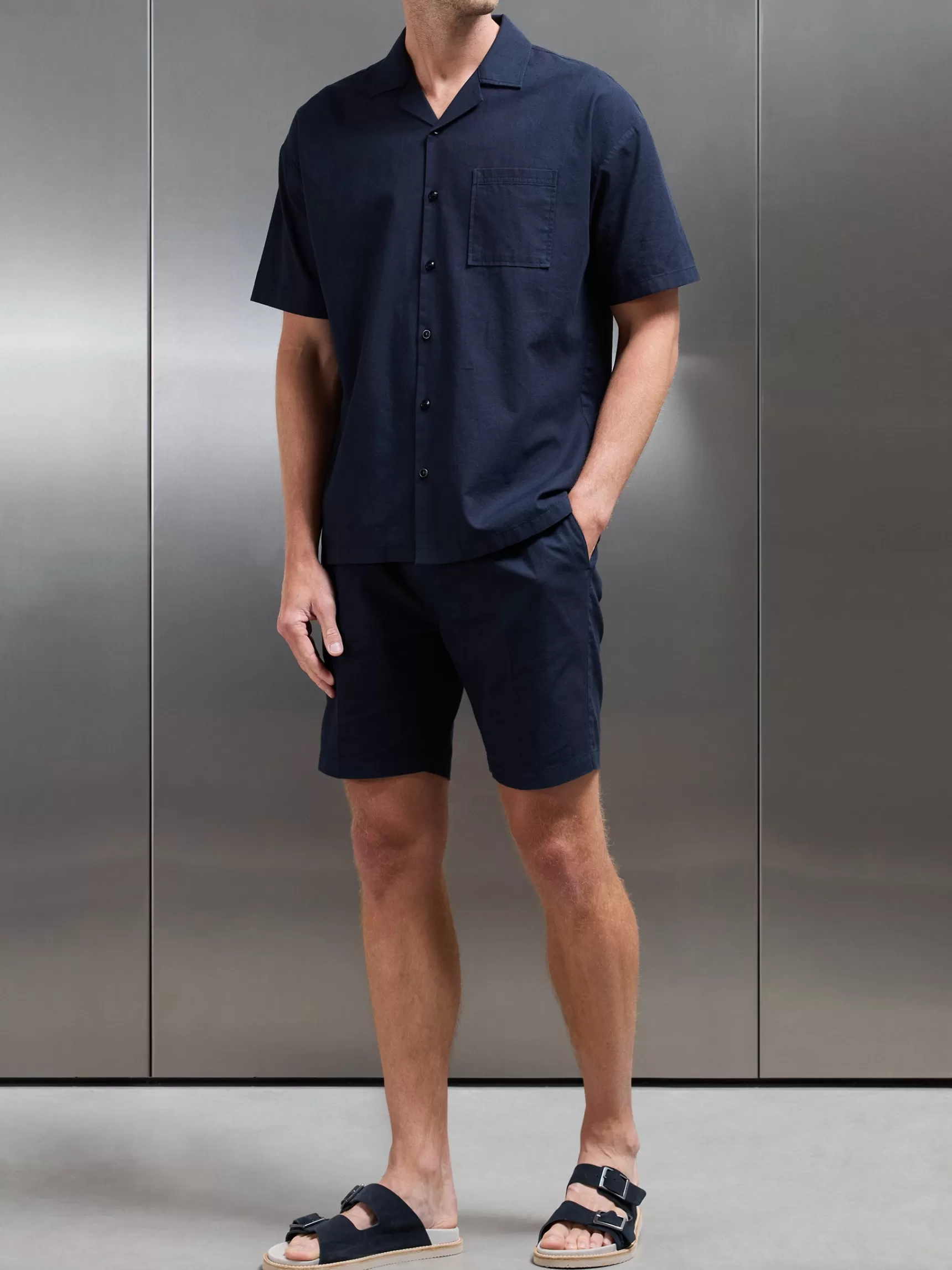 Outlet ARNE Cotton Linen Drawstring Short - Navy