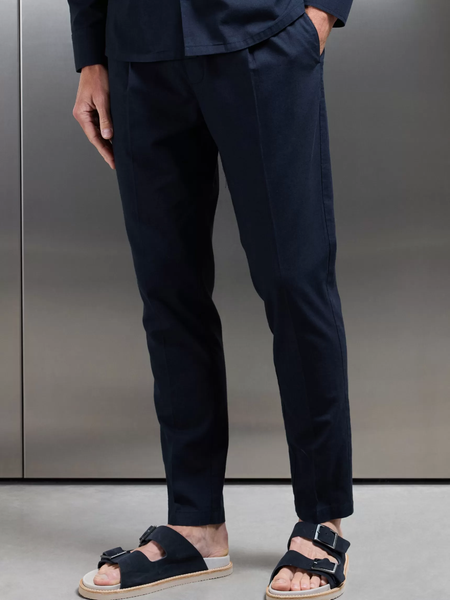 Hot ARNE Cotton Linen Drawstring Trouser - Navy