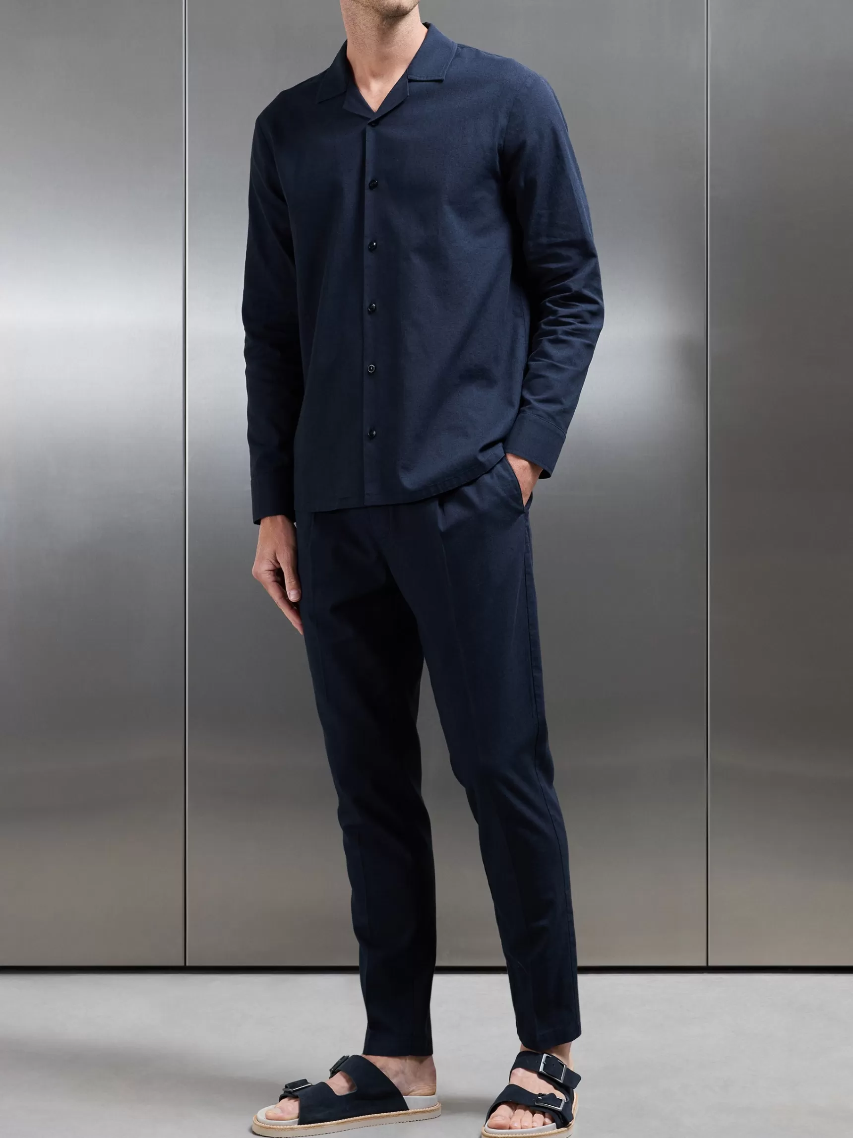 Hot ARNE Cotton Linen Drawstring Trouser - Navy