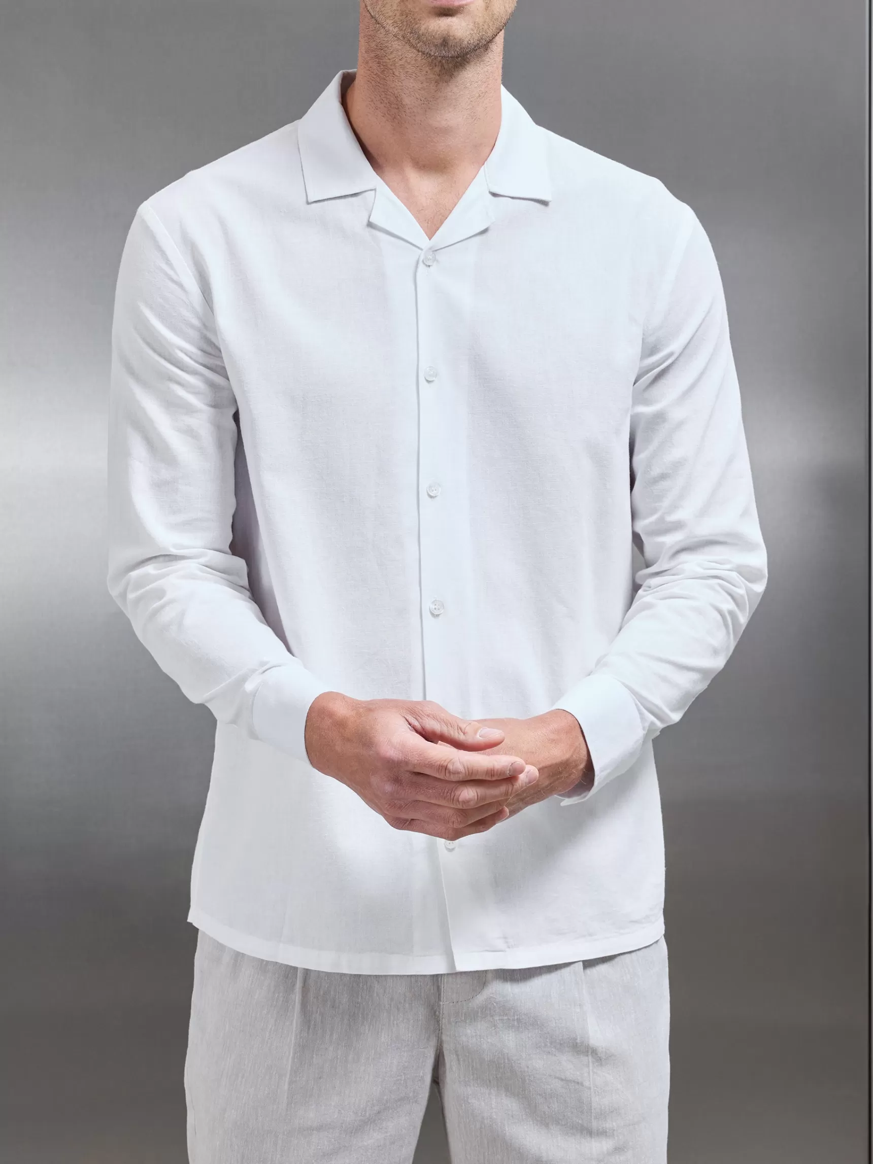 Flash Sale ARNE Cotton Linen Revere Collar Long Sleeve Shirt - White