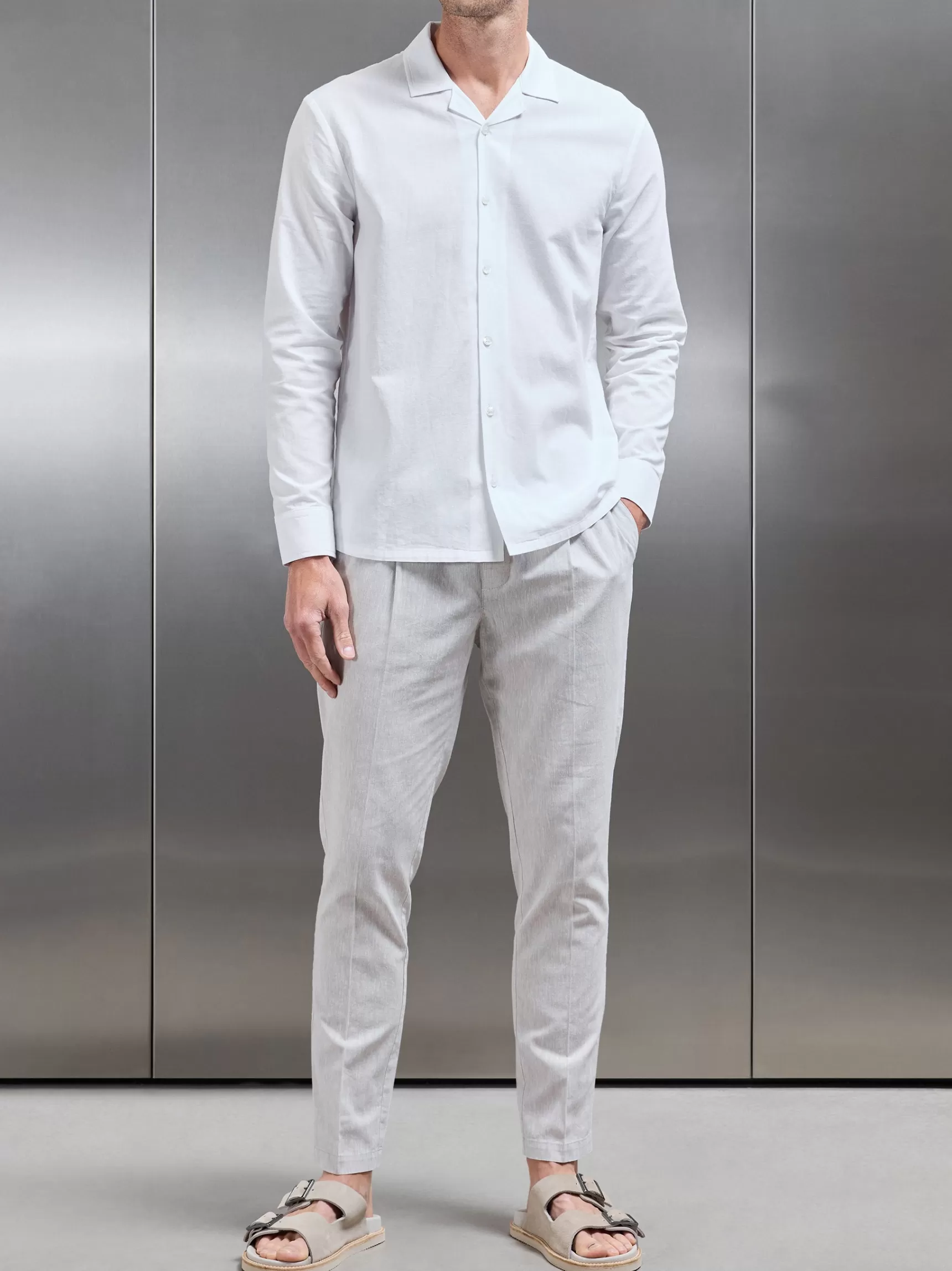 Flash Sale ARNE Cotton Linen Revere Collar Long Sleeve Shirt - White