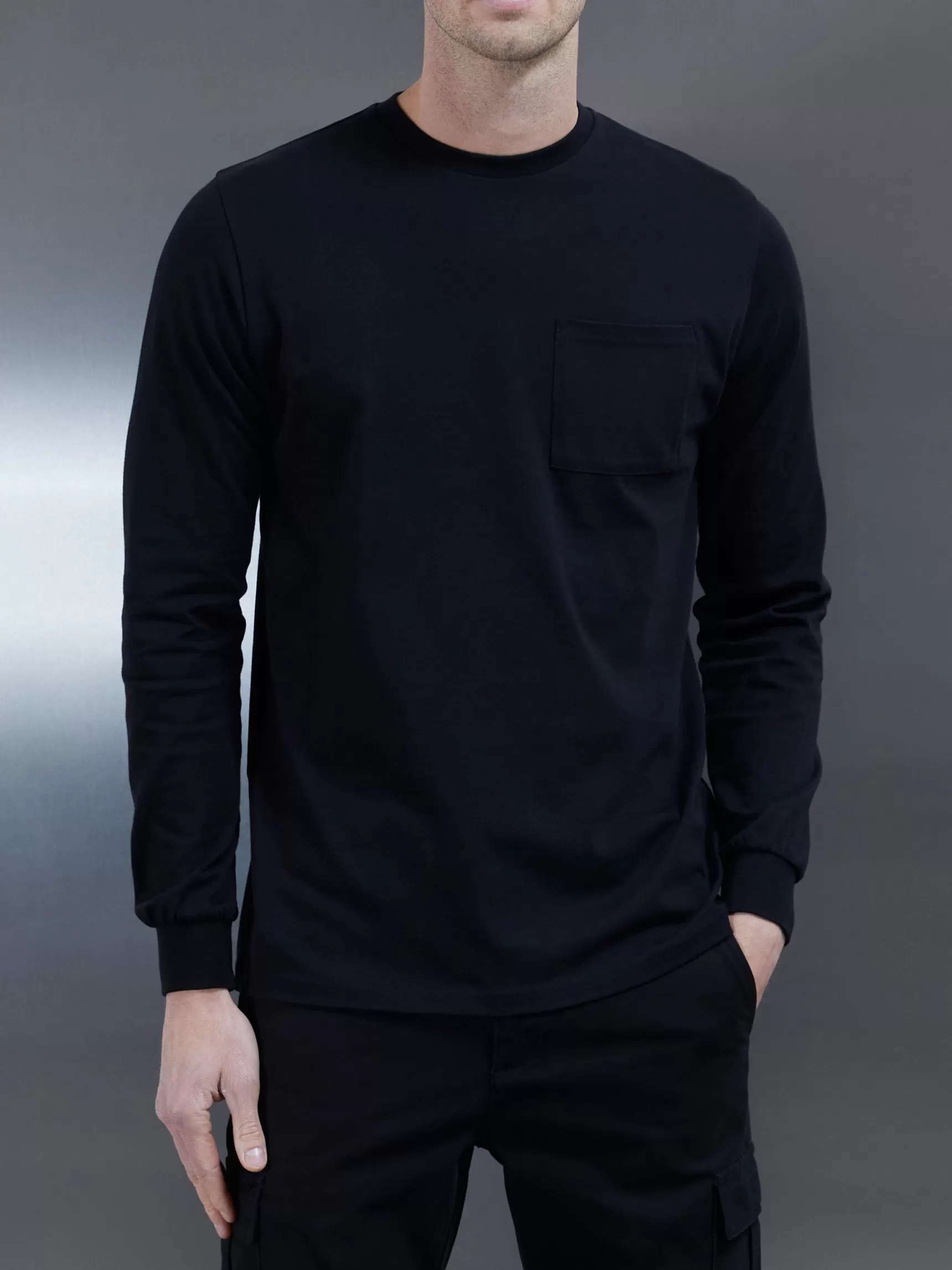 Sale ARNE Cotton Pocket Long Sleeve T-Shirt - Black
