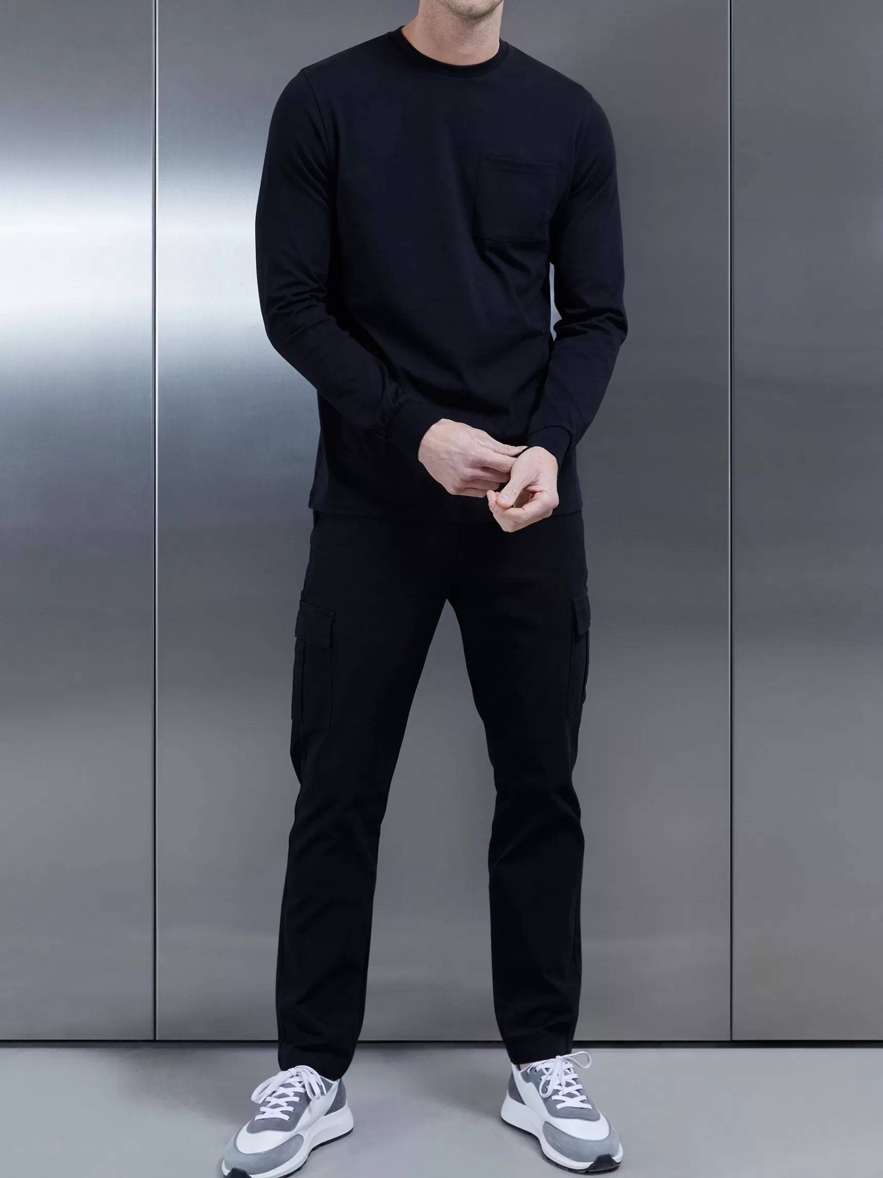 Sale ARNE Cotton Pocket Long Sleeve T-Shirt - Black