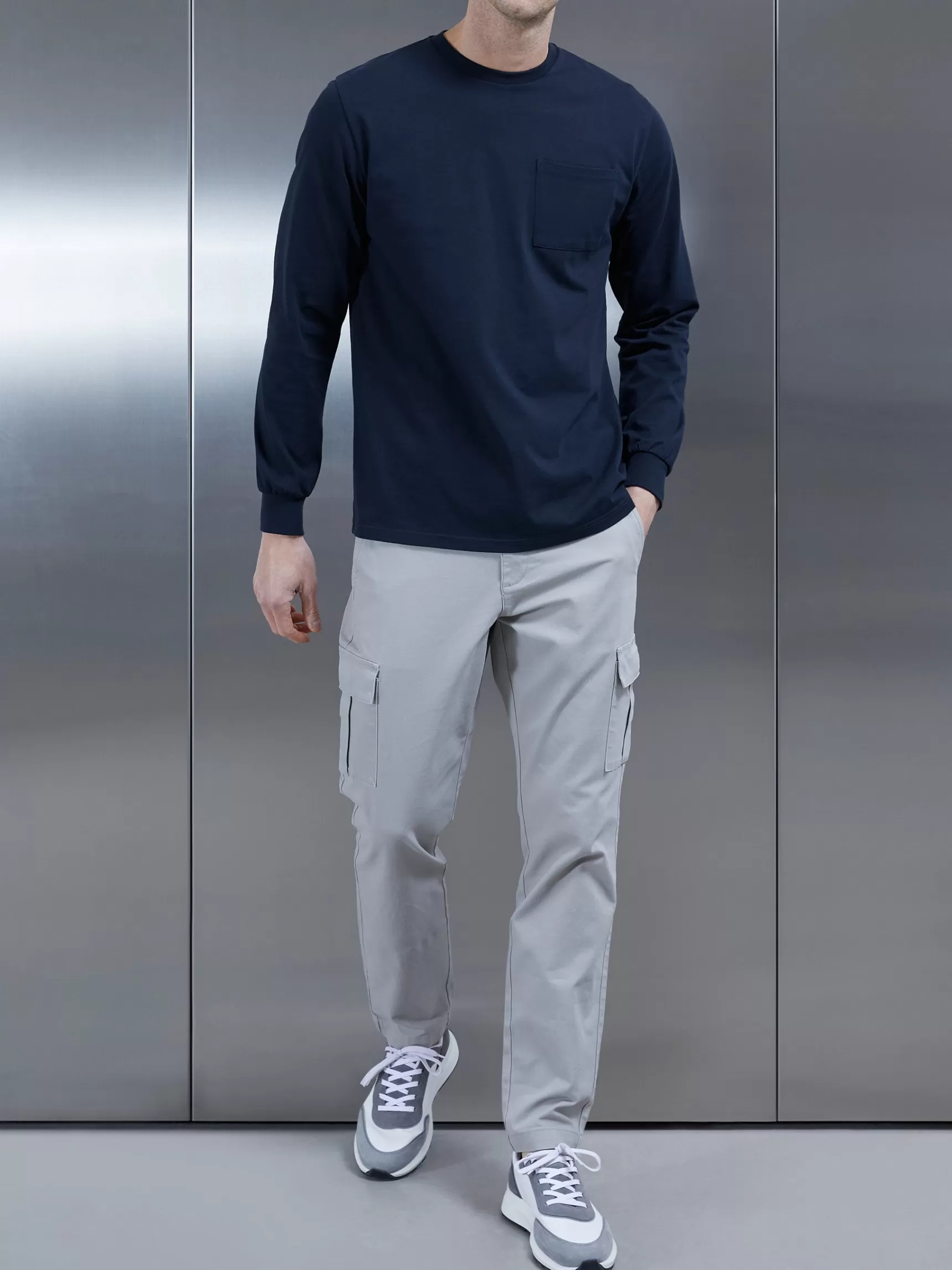 Online ARNE Cotton Pocket Long Sleeve T-Shirt - Navy