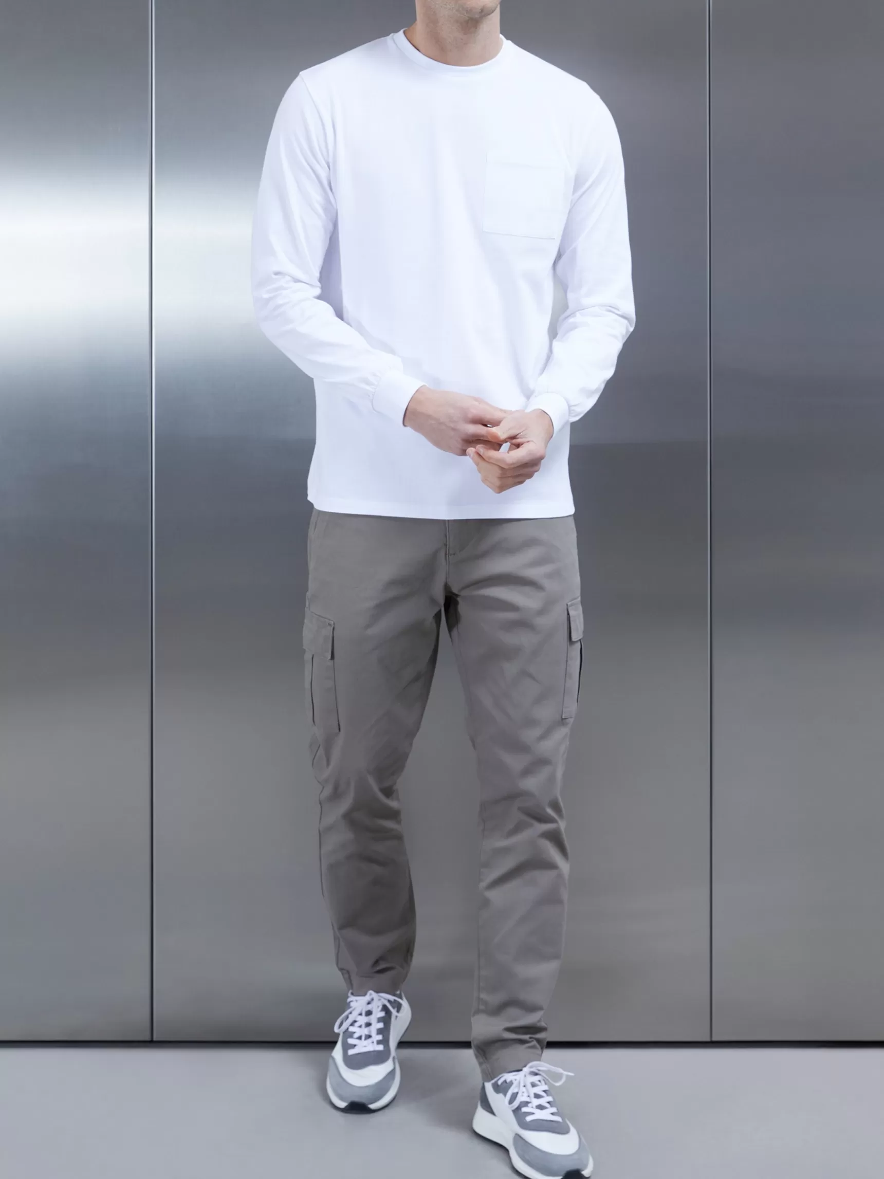 Sale ARNE Cotton Pocket Long Sleeve T-Shirt - White