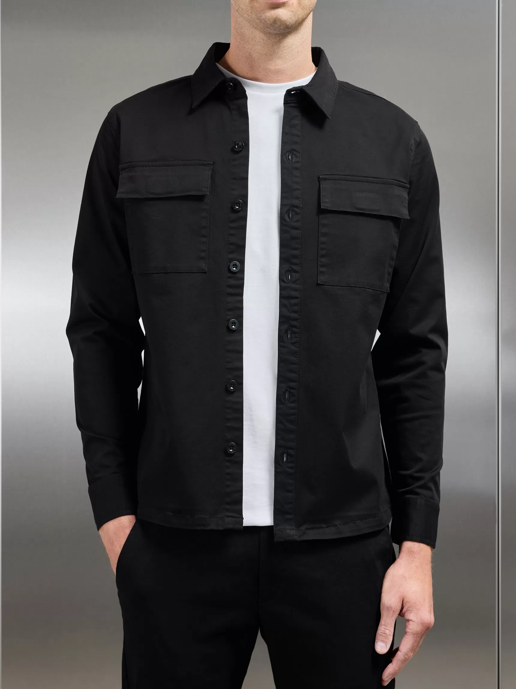 Hot ARNE Cotton Pocket Overshirt - Black