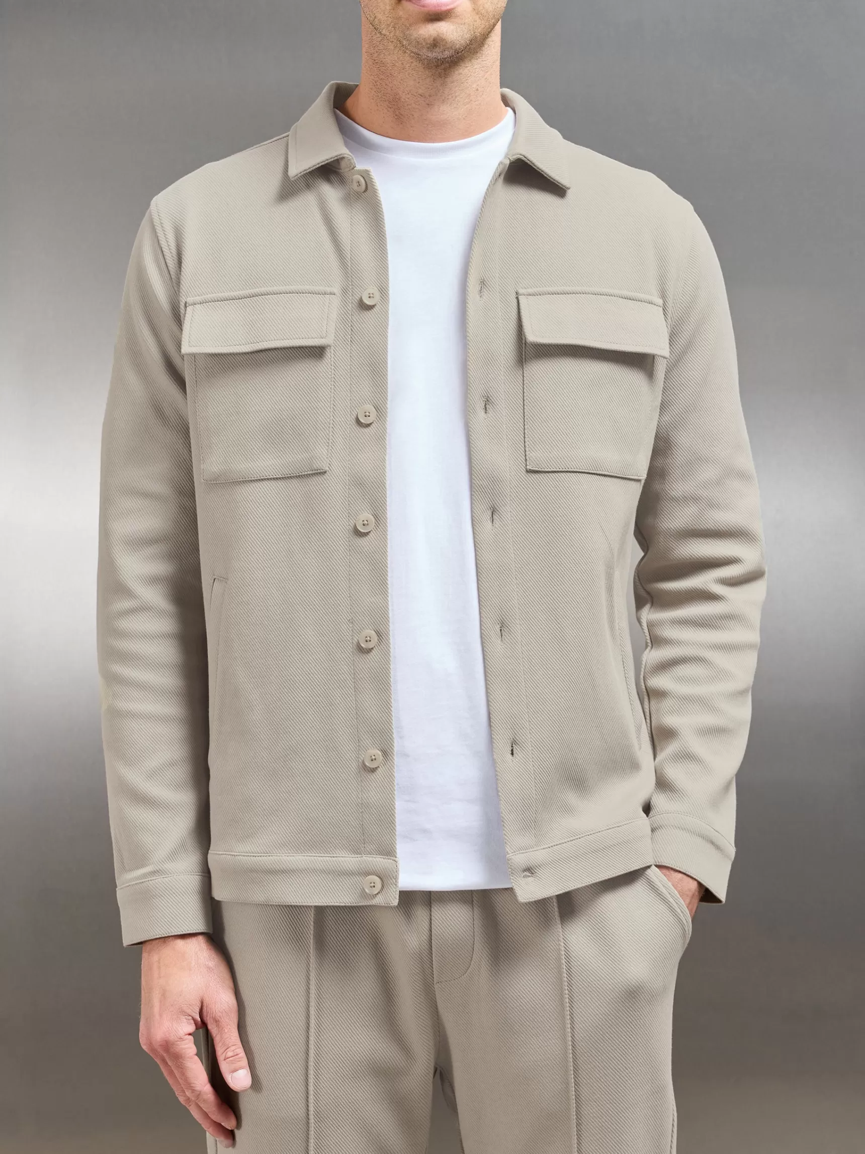 Shop ARNE Cotton Twill Overshirt - Stone