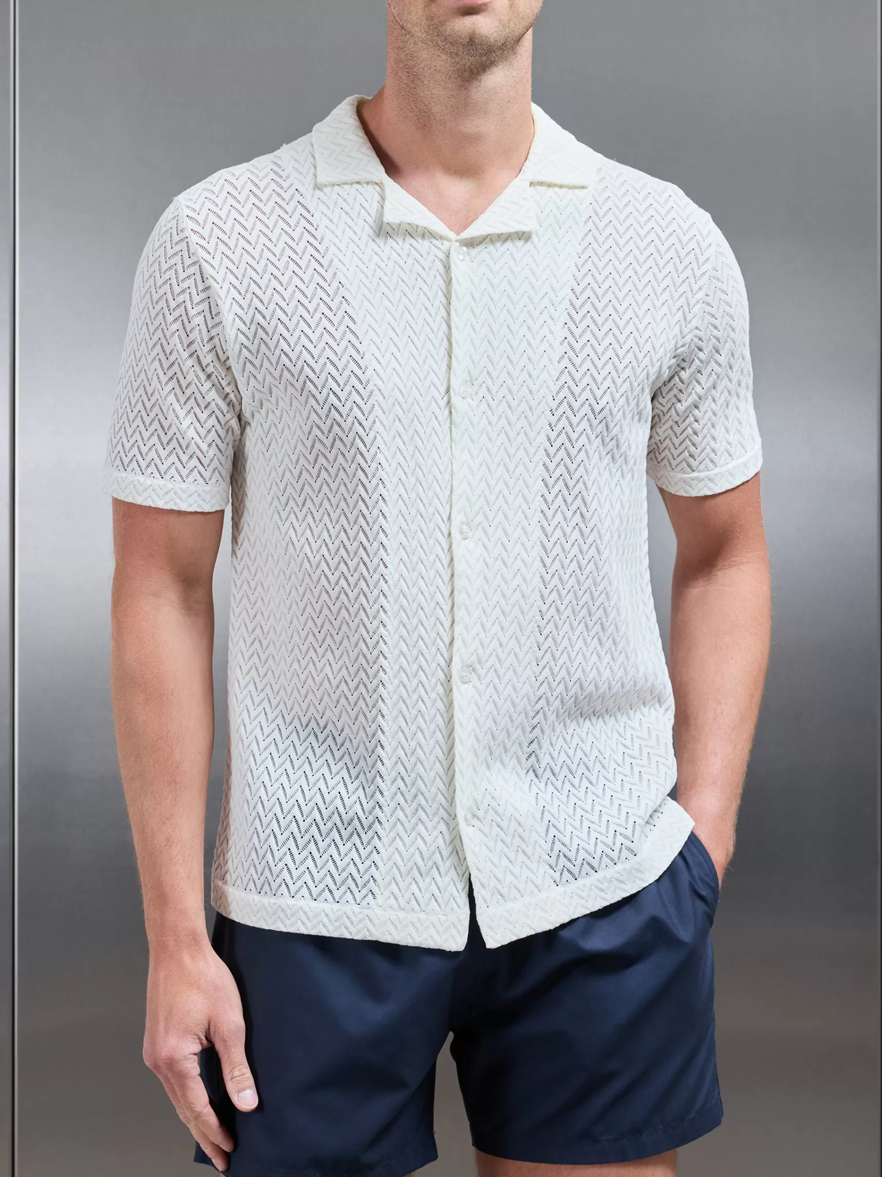 Online ARNE Crochet Revere Collar Shirt - Ecru