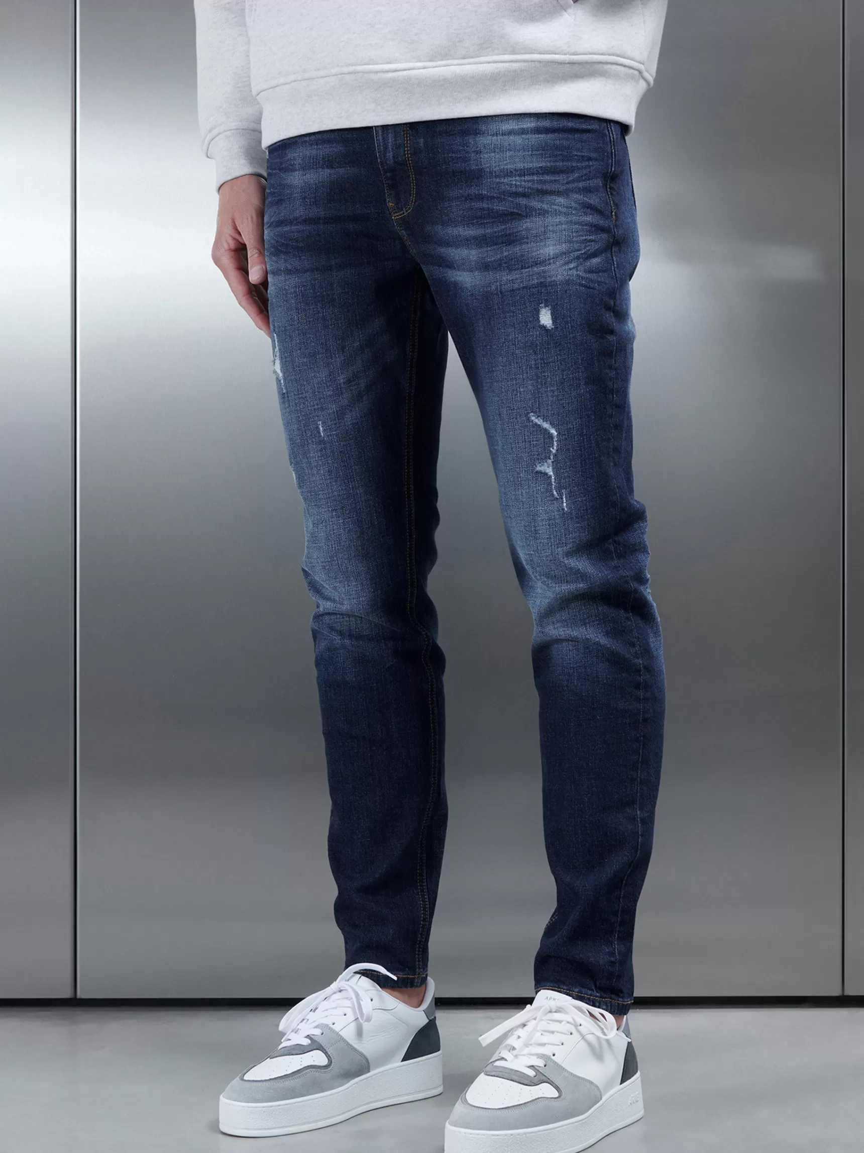 Cheap ARNE Distressed Denim Jeans - Dark Blue DarkBlue
