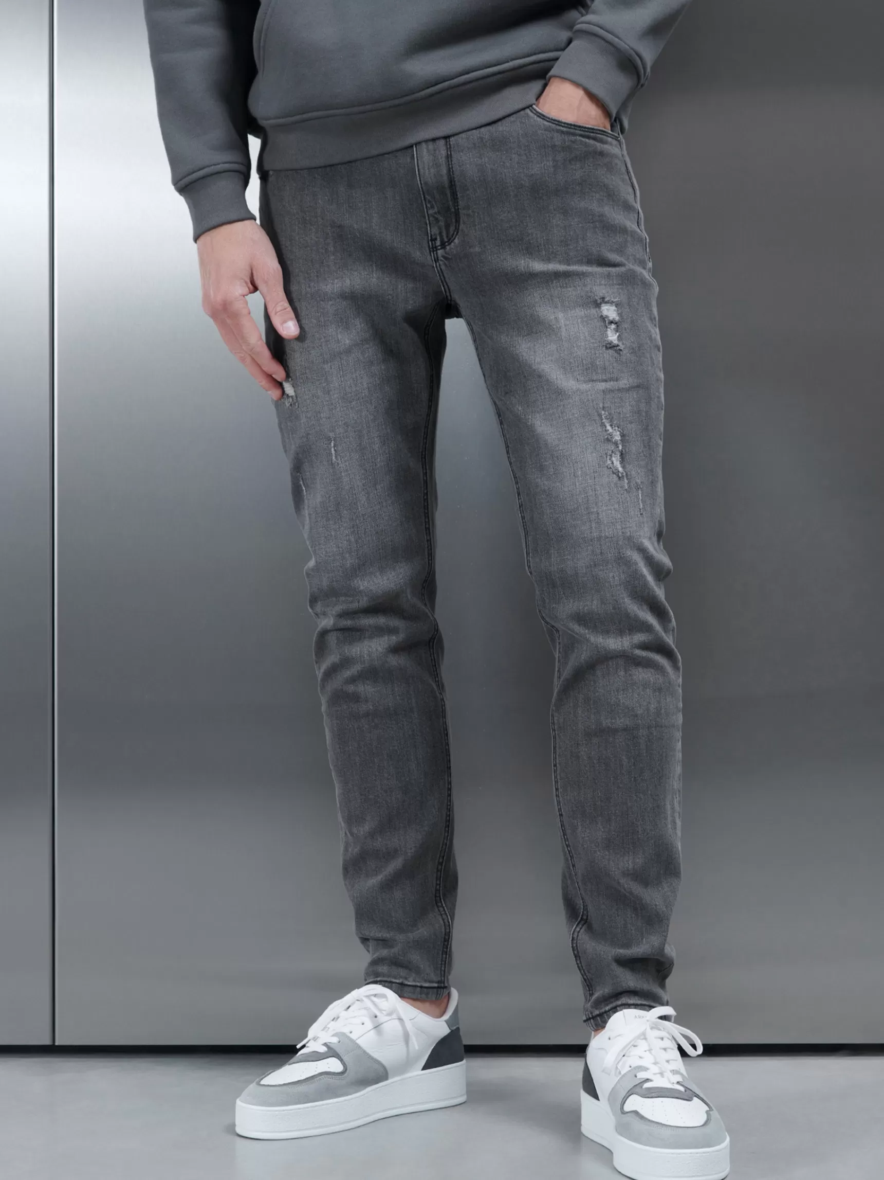 Fashion ARNE Distressed Denim Jeans - Grey Wash GreyWash