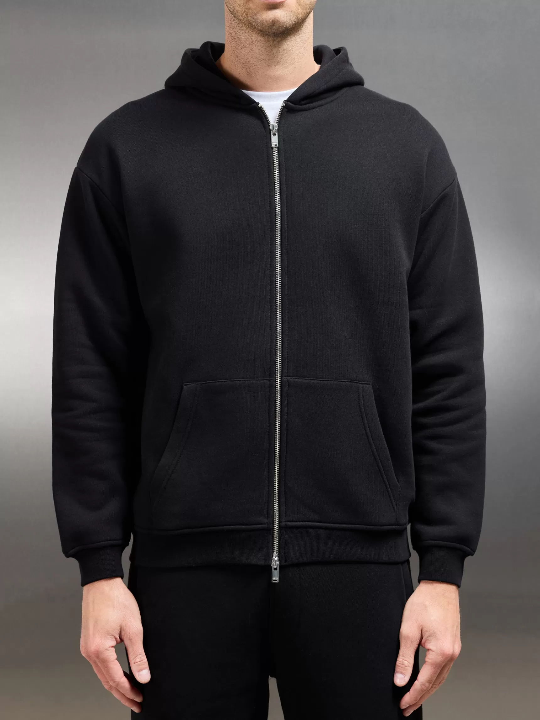 New ARNE Essential Relaxed Fit Zip Through Hoodie - Black