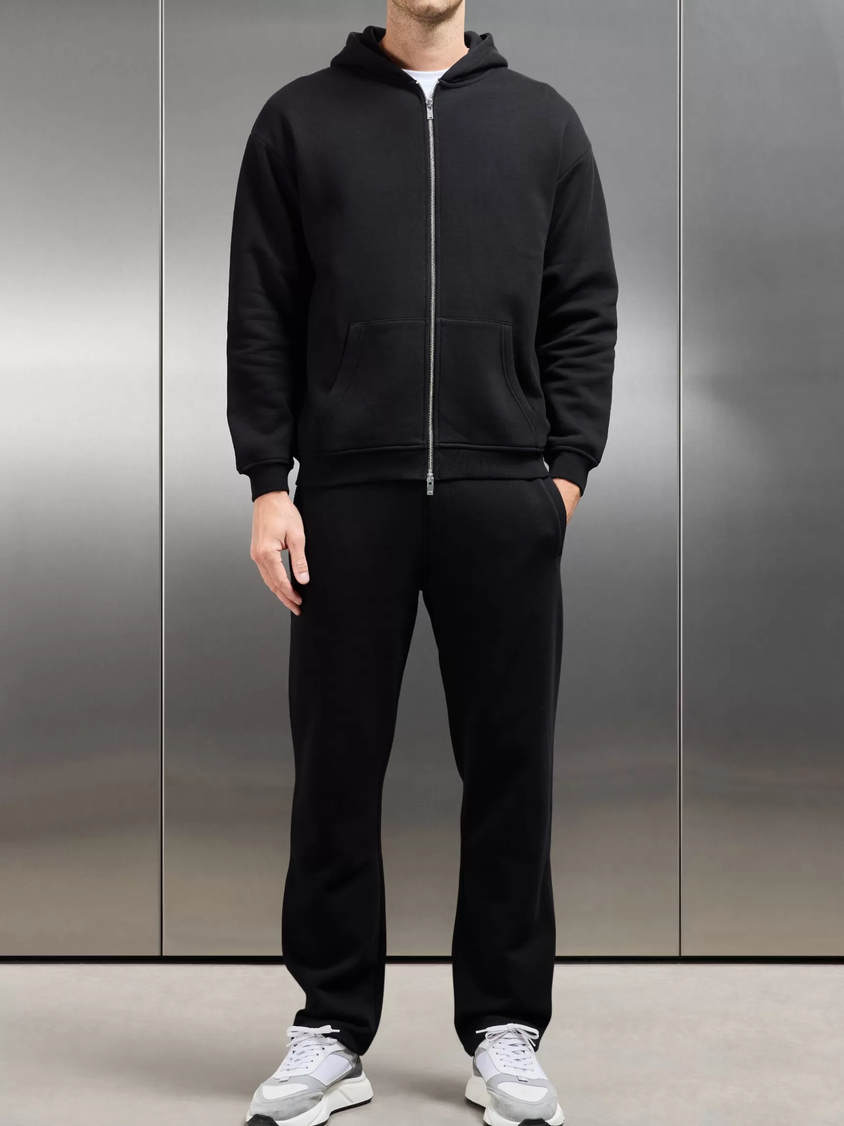 New ARNE Essential Relaxed Fit Zip Through Hoodie - Black