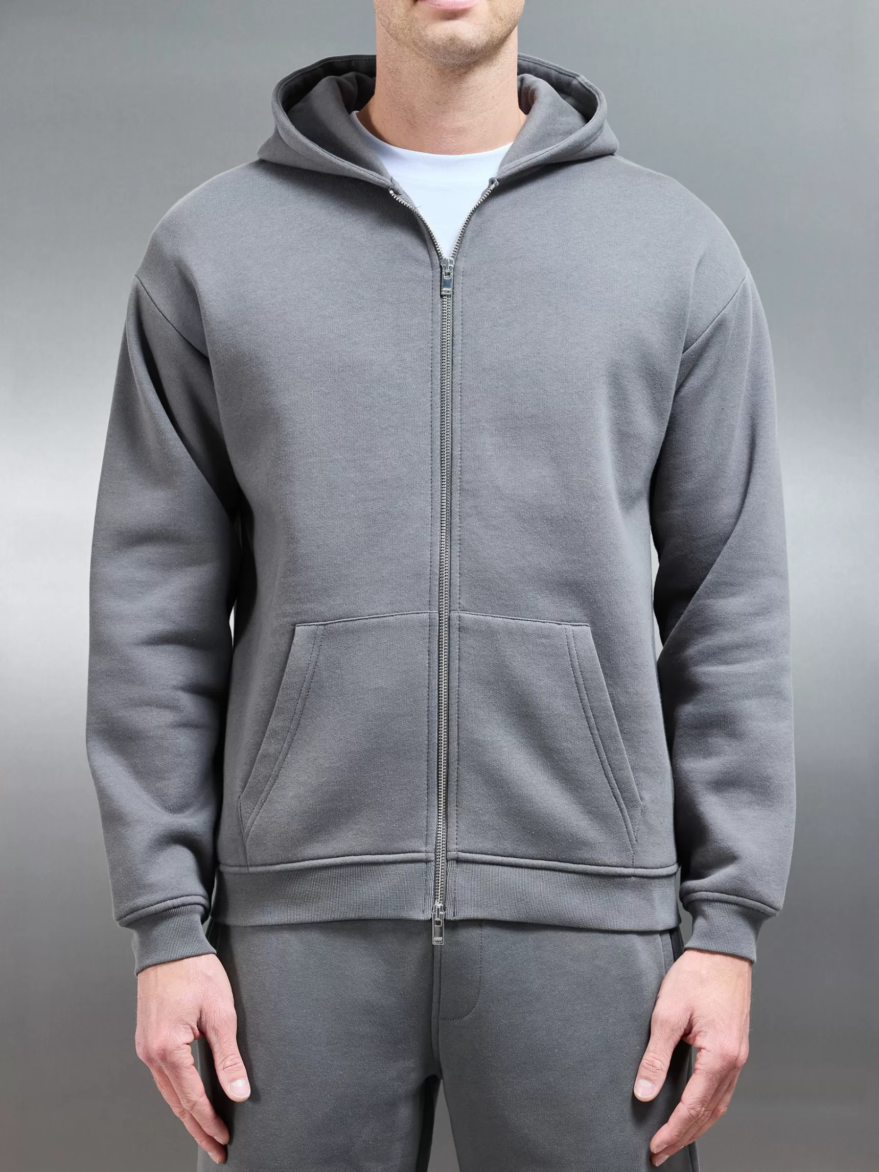 Best Sale ARNE Essential Relaxed Fit Zip Through Hoodie - Grey