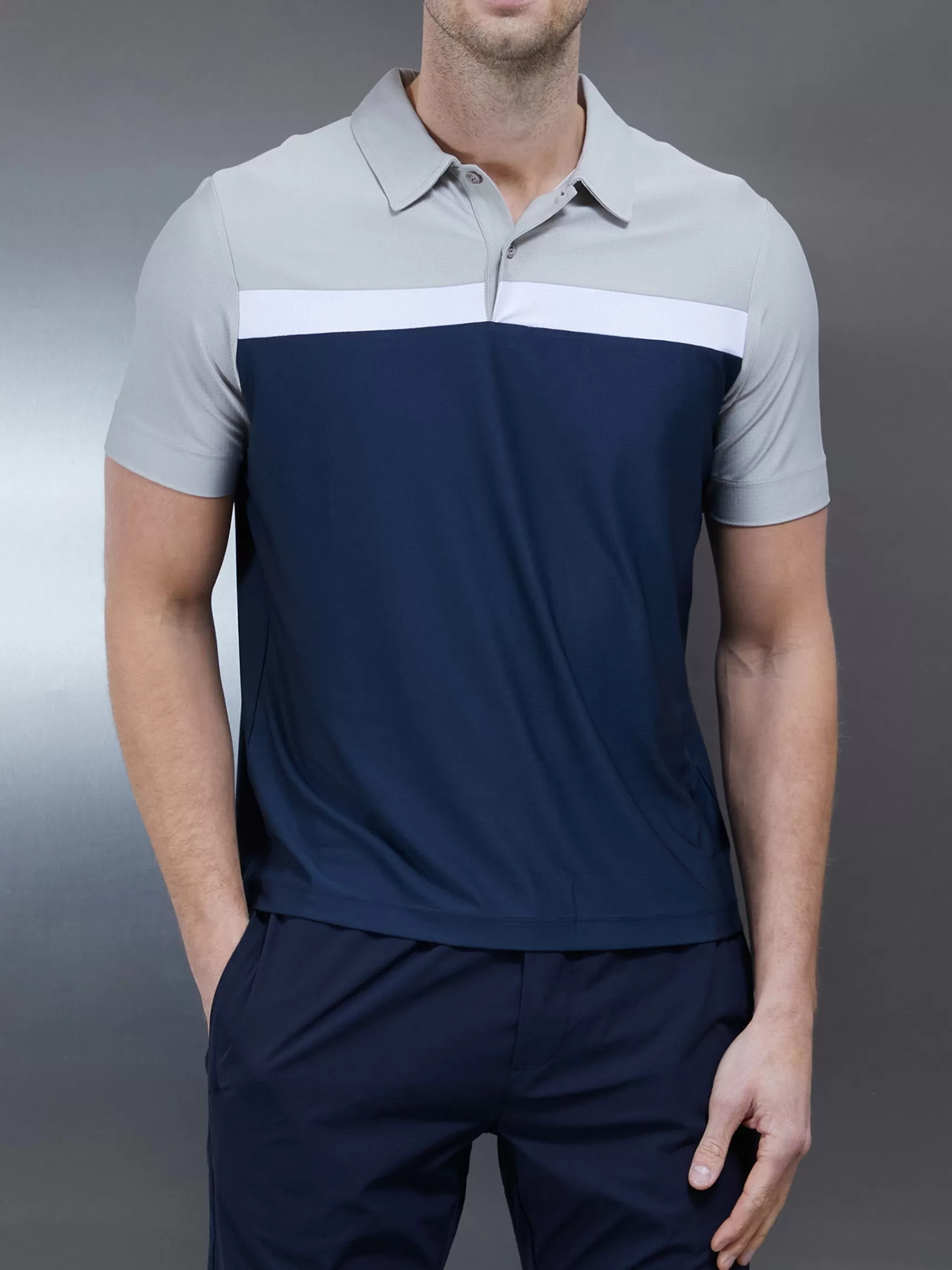 Online ARNE Golf Colour Block Polo Shirt - Navy