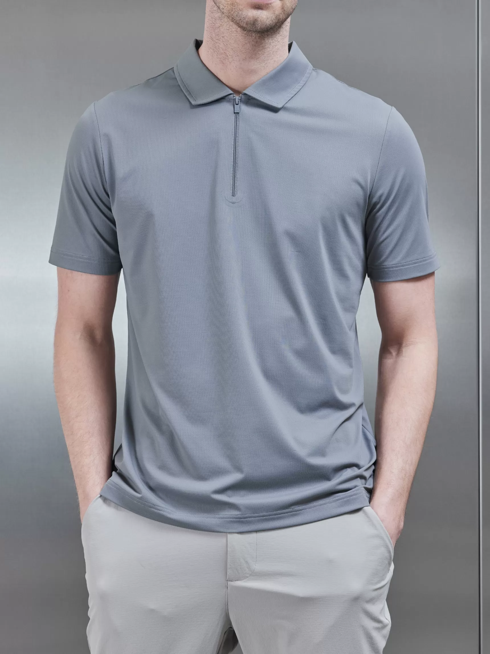 Sale ARNE Golf Technical Zip Polo Shirt - Dark Stone DarkStone