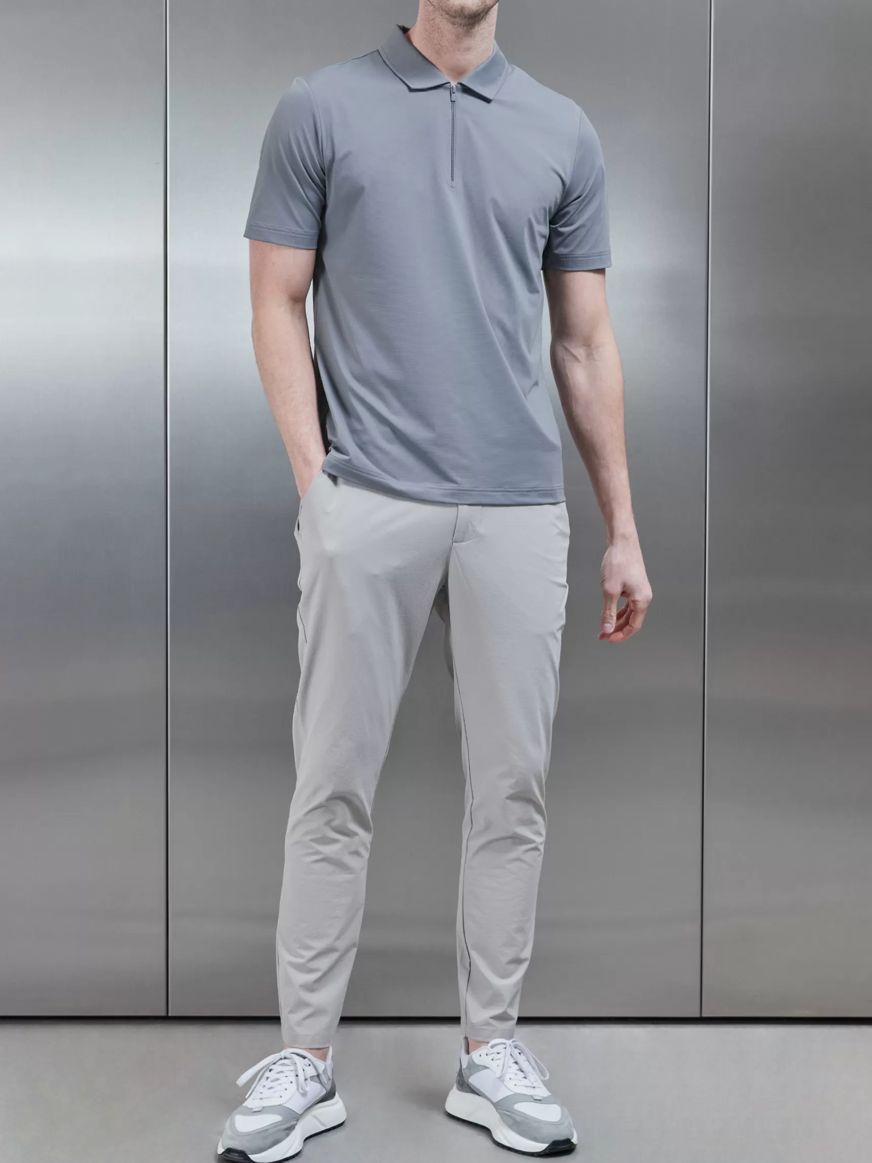 Sale ARNE Golf Technical Zip Polo Shirt - Dark Stone DarkStone