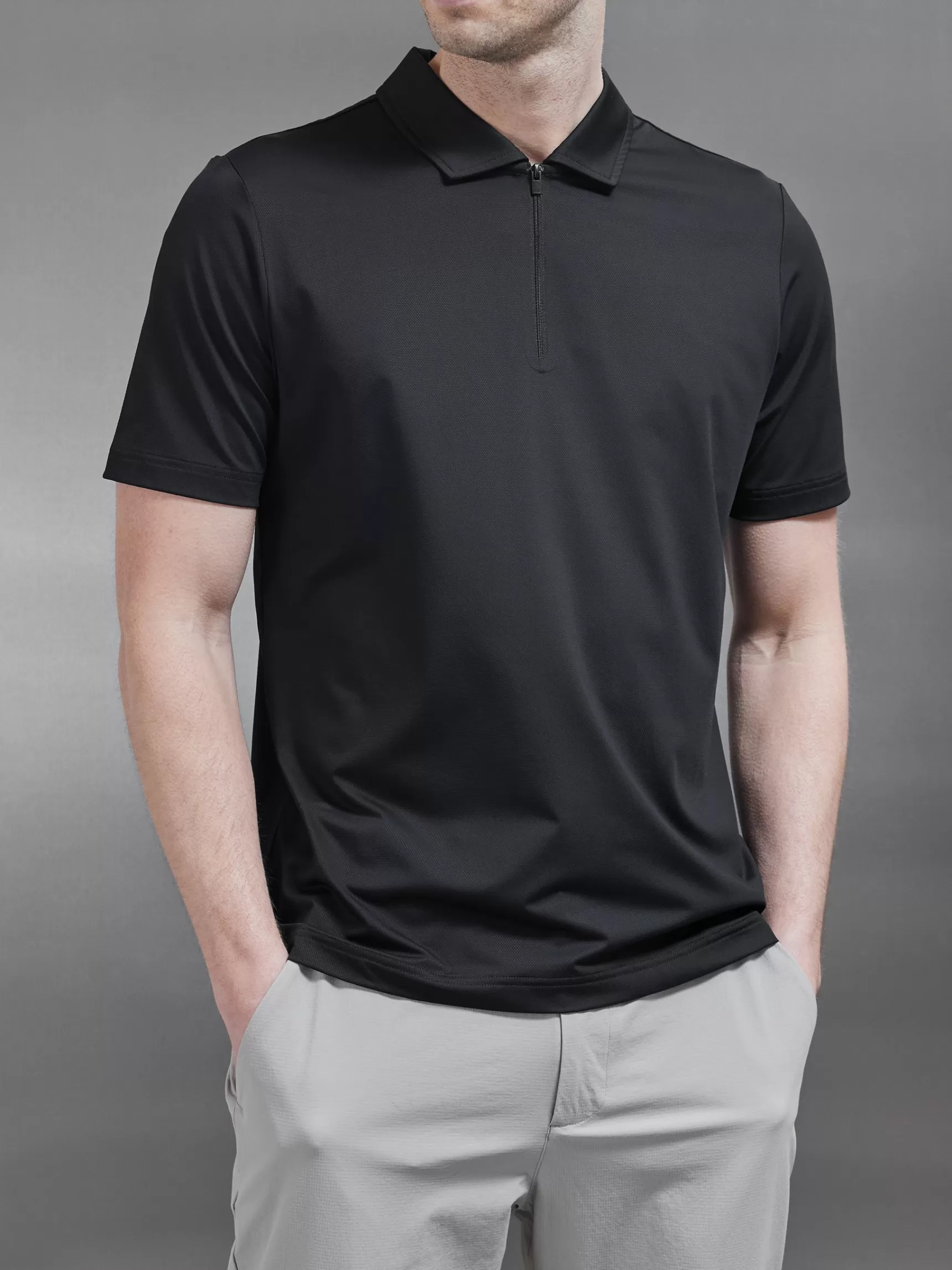 New ARNE Golf Technical Zip Polo Shirt - Black
