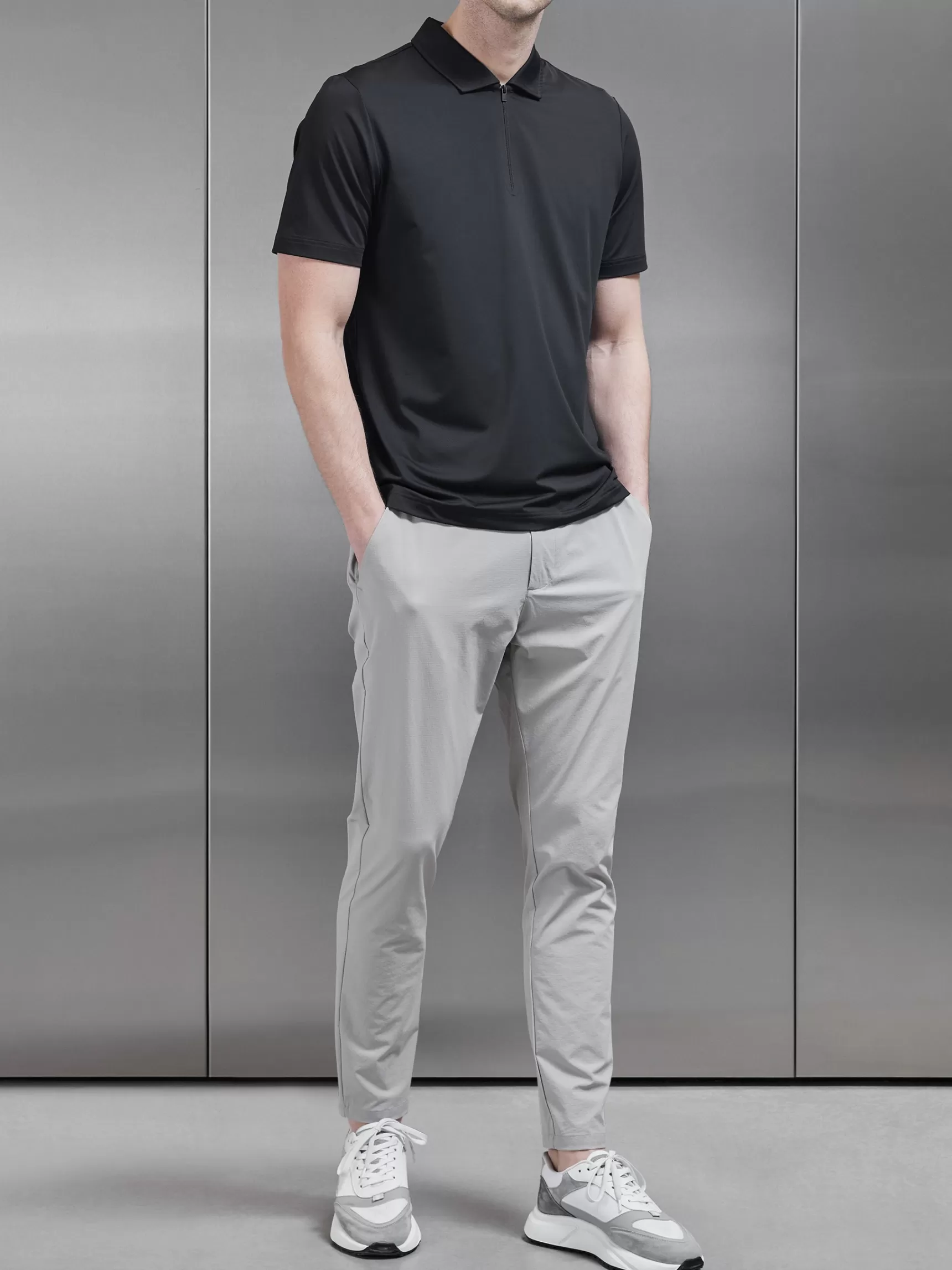 New ARNE Golf Technical Zip Polo Shirt - Black