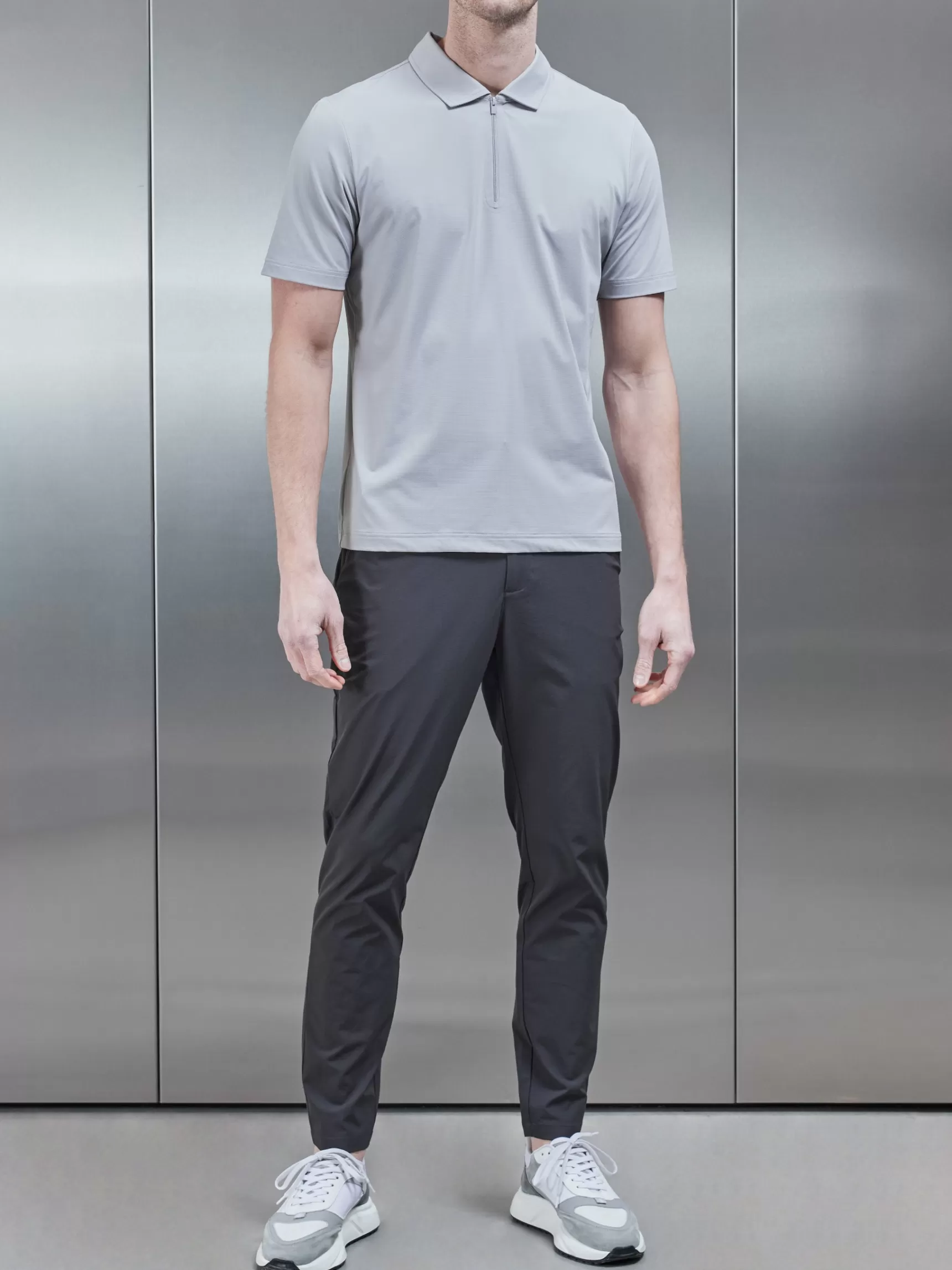 Store ARNE Golf Technical Zip Polo Shirt - Mid Grey MidGrey