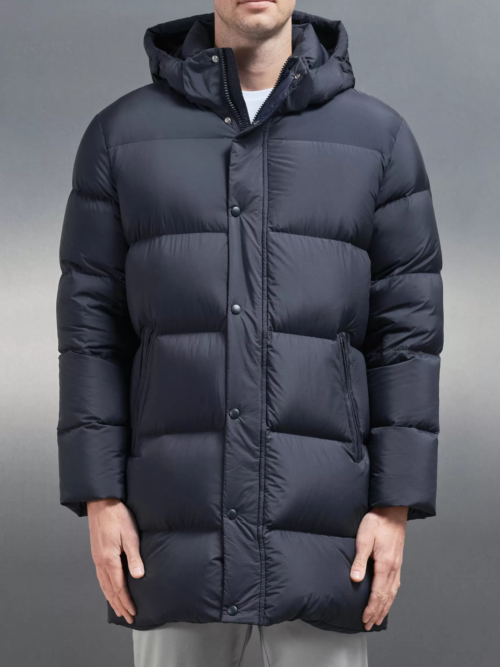 Discount ARNE Goose Down Mid Length Jacket - Navy