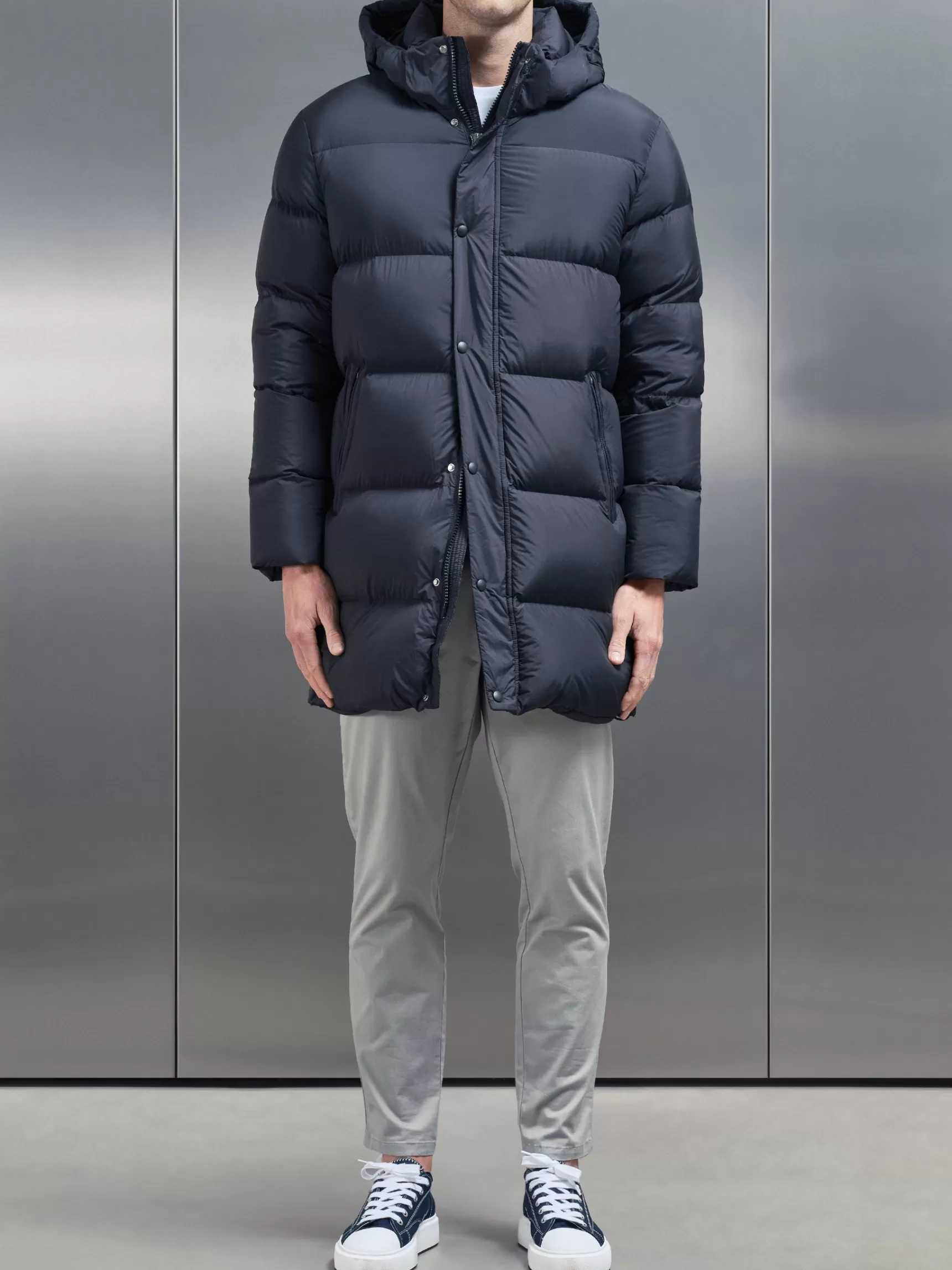 Discount ARNE Goose Down Mid Length Jacket - Navy