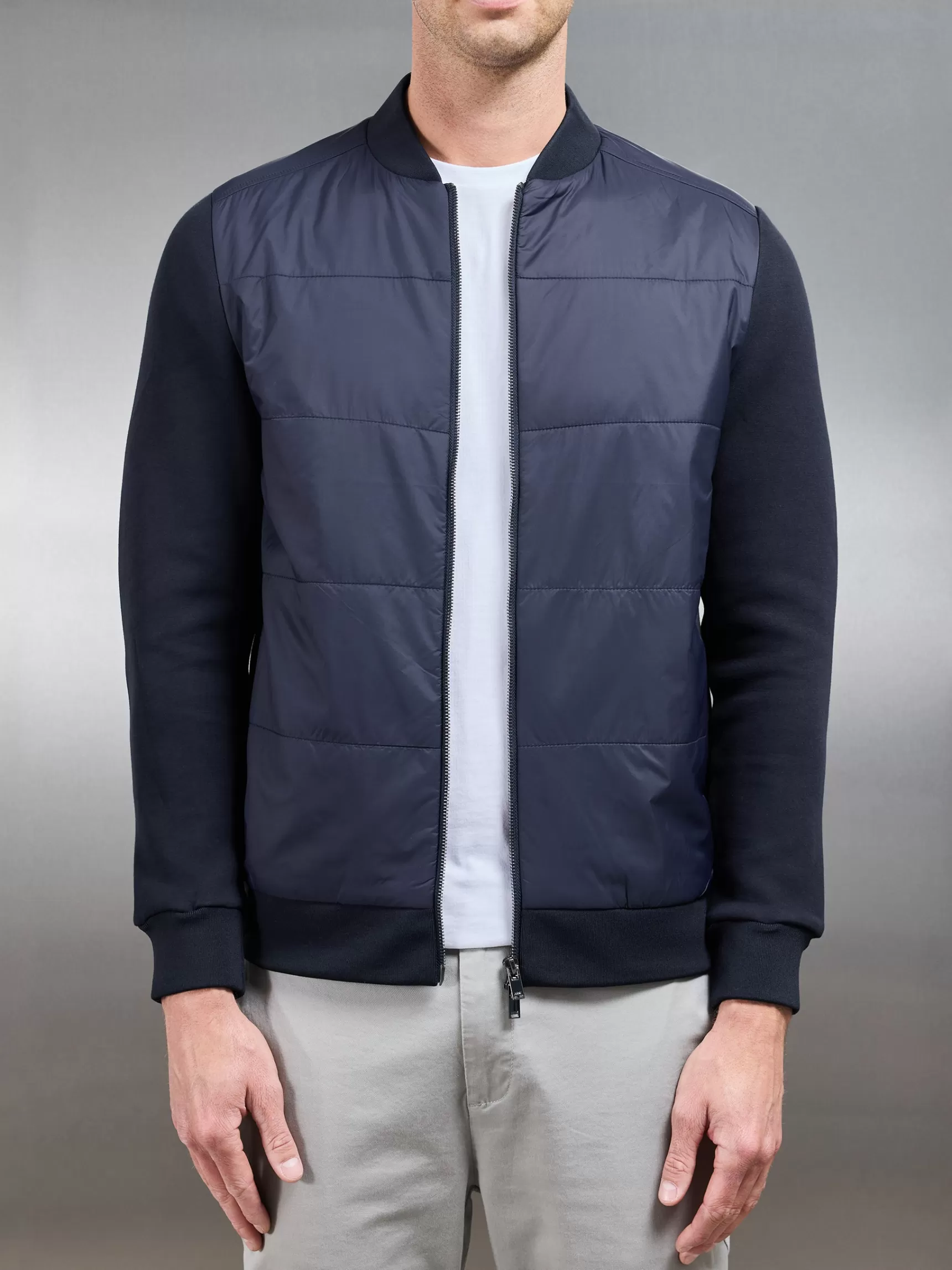 Shop ARNE Hybrid Bomber Jacket - Navy