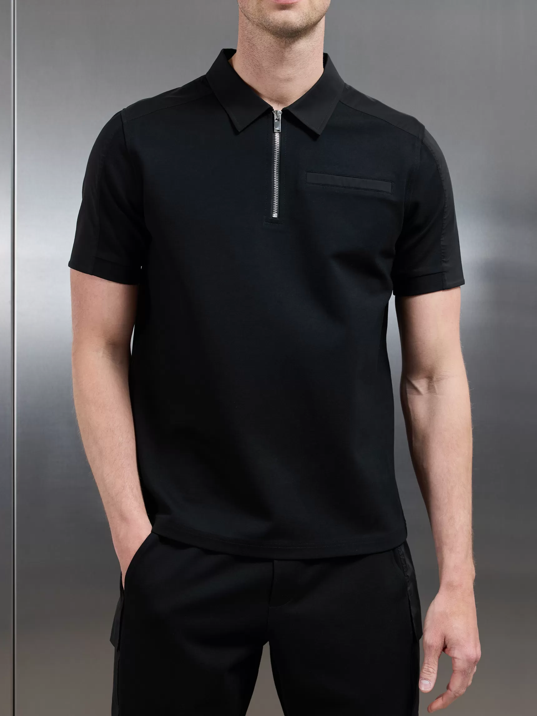 Flash Sale ARNE Hybrid Cargo Zip Polo Shirt - Black