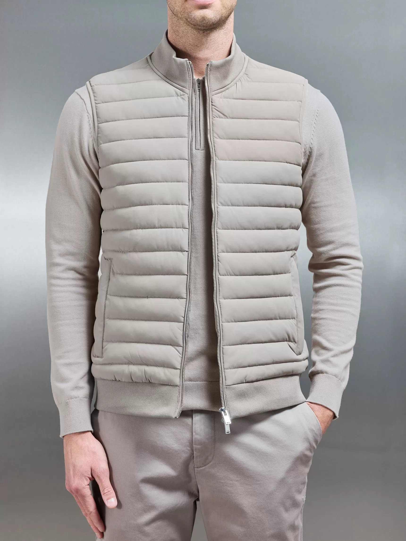 Discount ARNE Hybrid Quilted Gilet - Taupe
