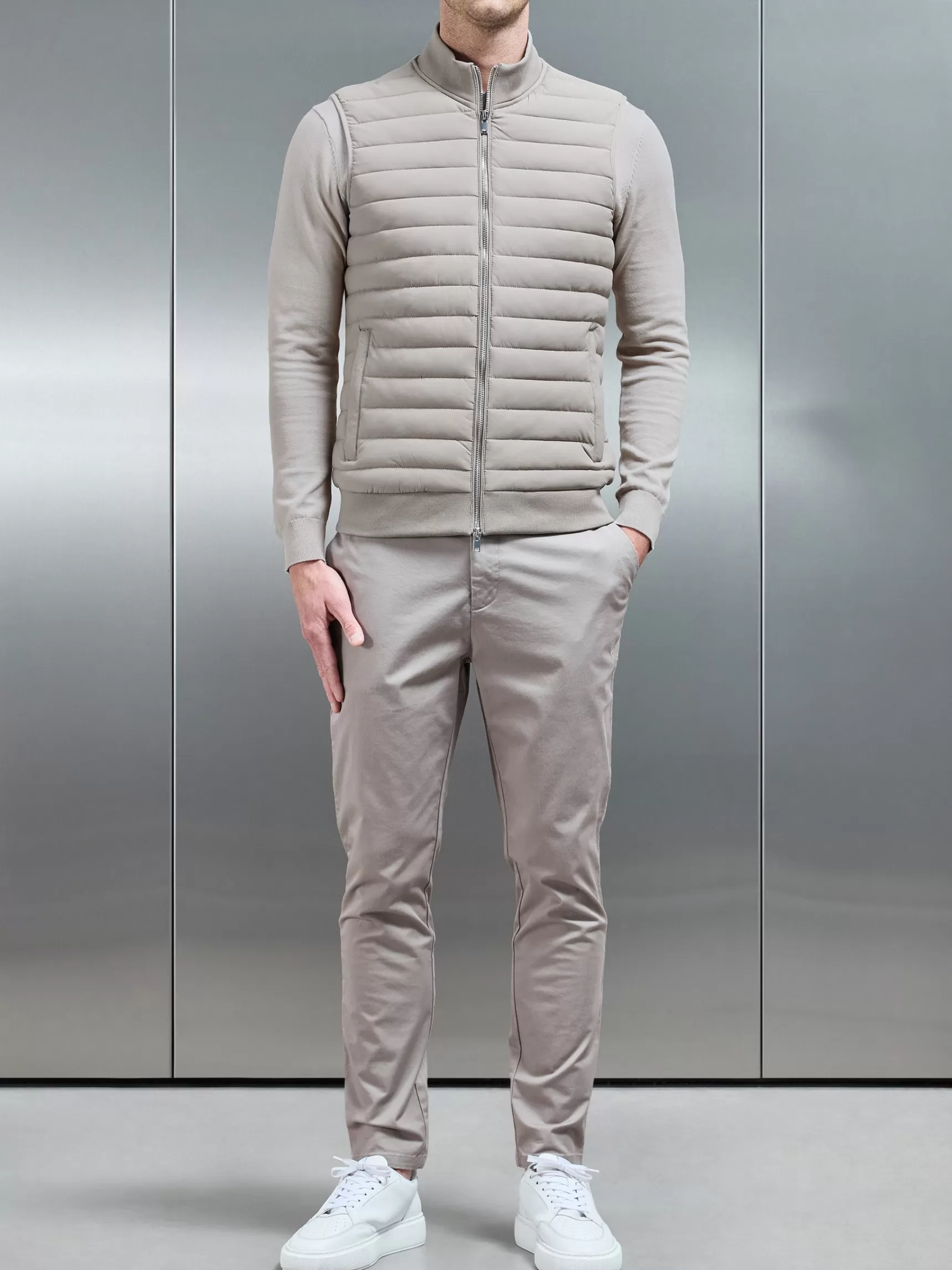 Discount ARNE Hybrid Quilted Gilet - Taupe
