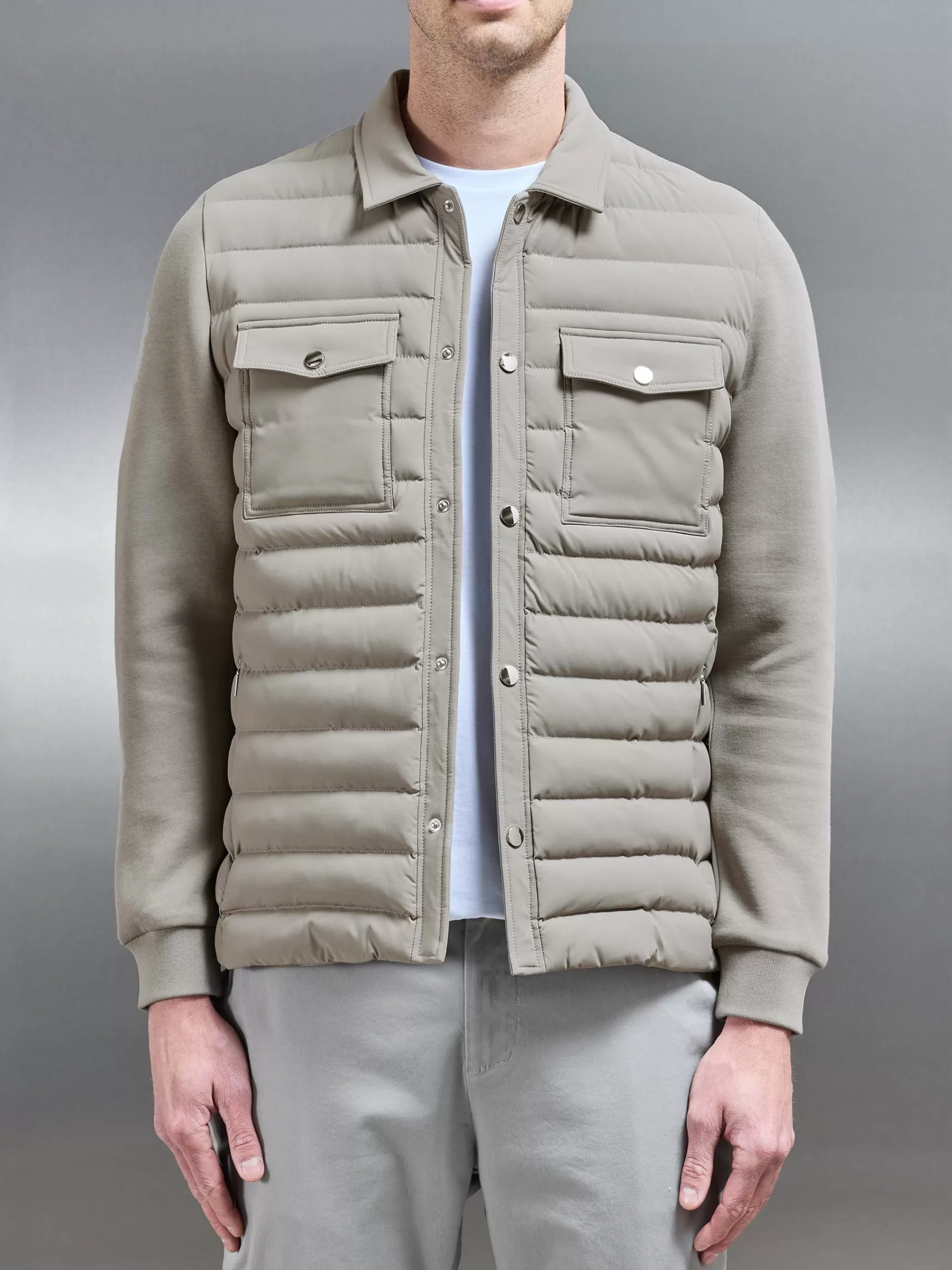 Sale ARNE Hybrid Quilted Overshirt - Taupe
