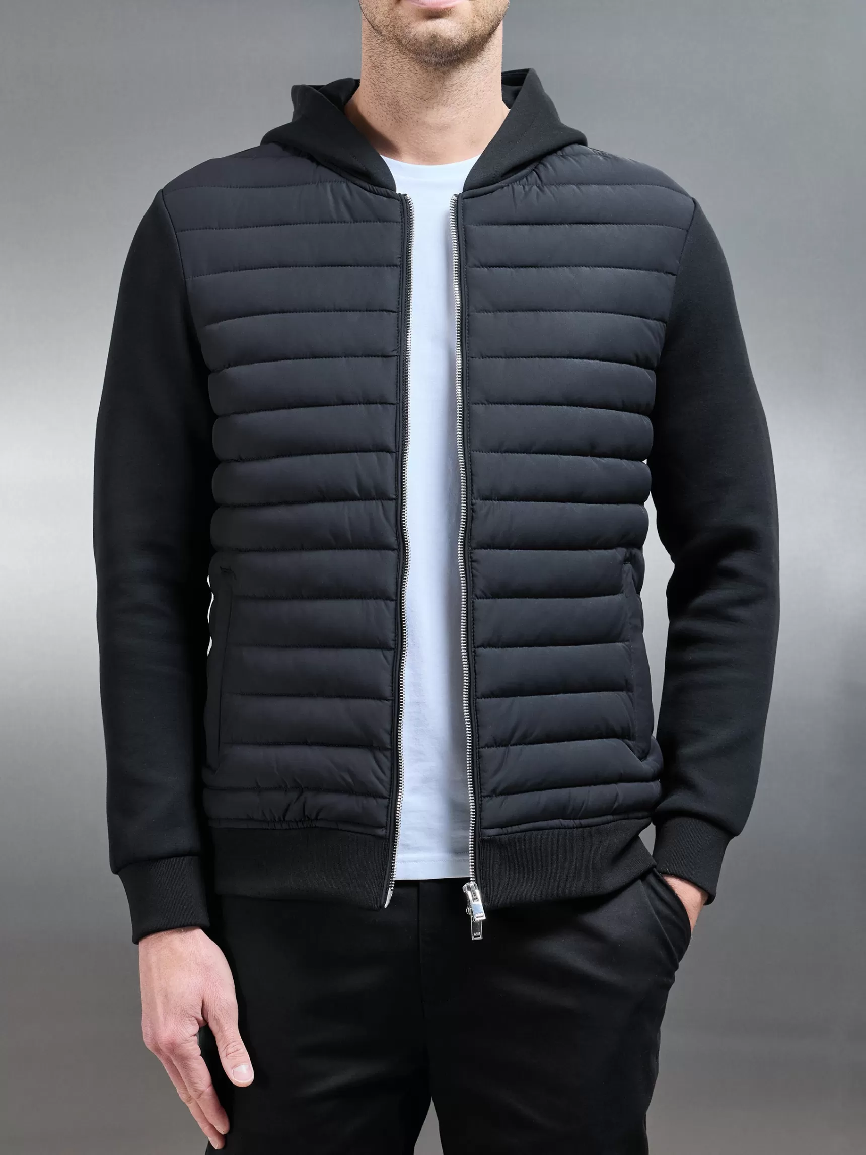Cheap ARNE Hybrid Quilted Windbreaker - Black
