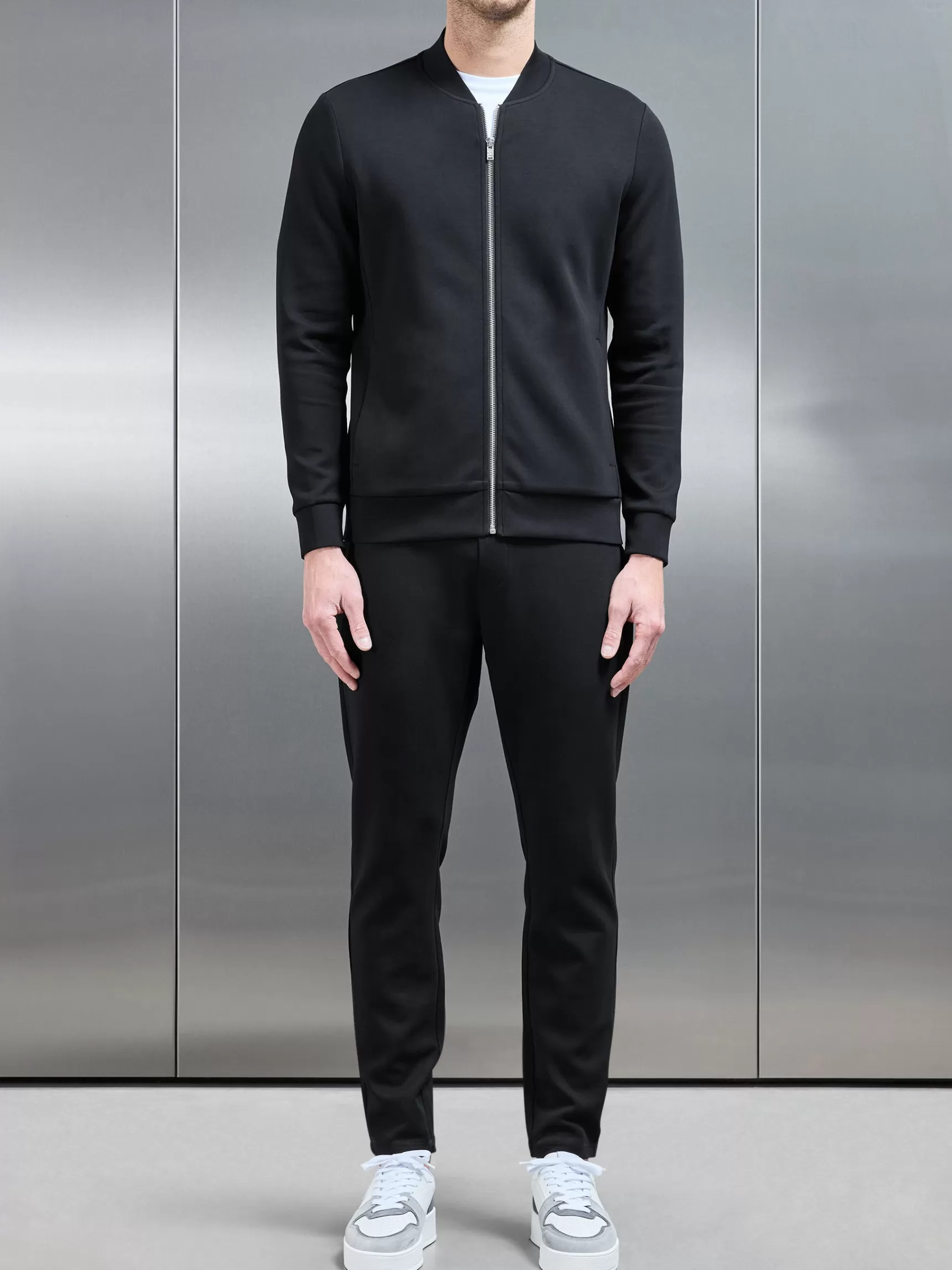New ARNE Interlock Jersey Bomber Jacket - Black