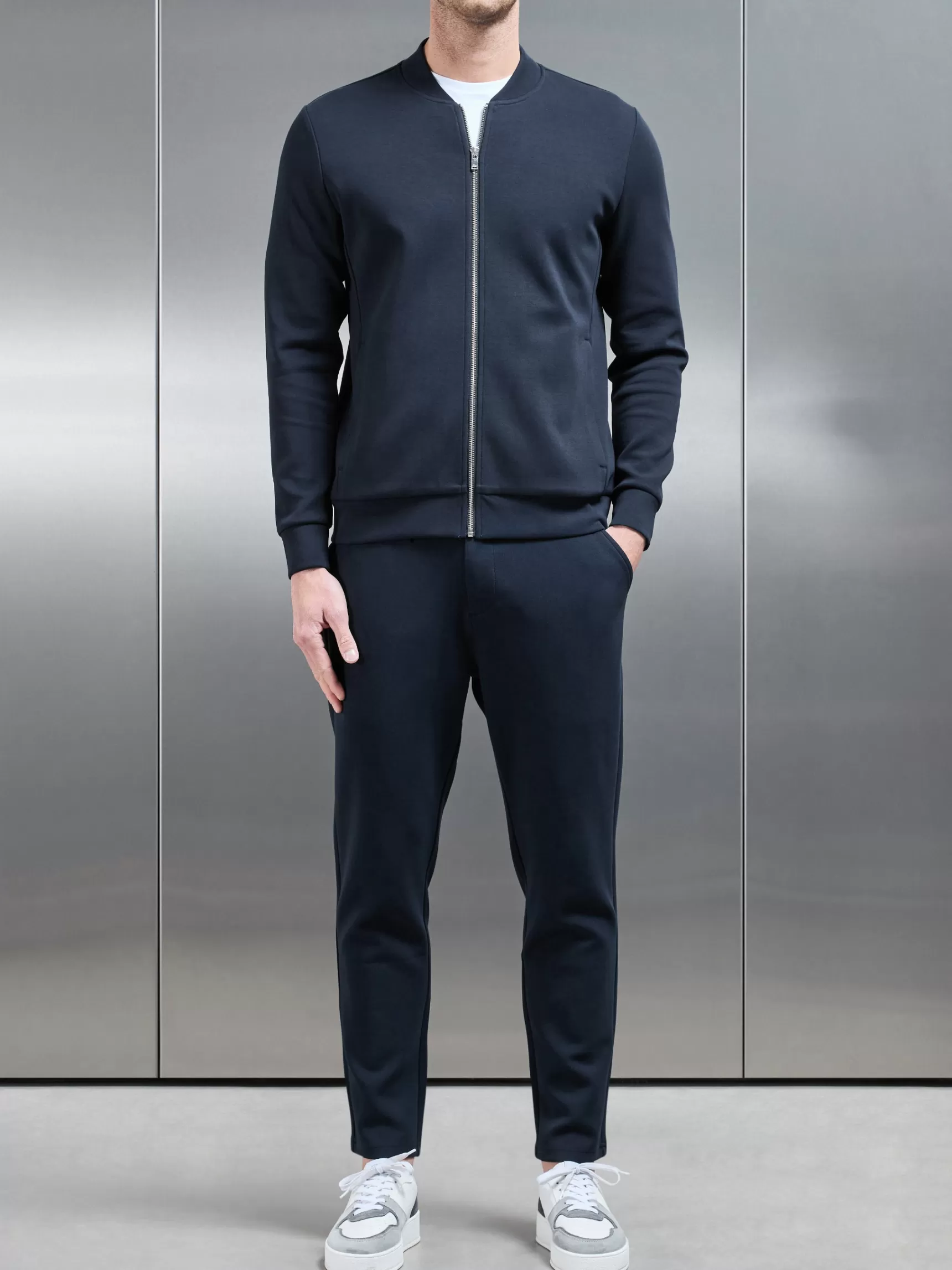 Store ARNE Interlock Jersey Bomber Jacket - Navy